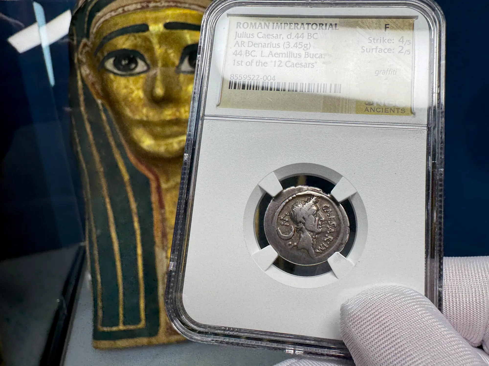 Roman Imperatorial "Julius Caesar" 44BC Denarius NGC F  20