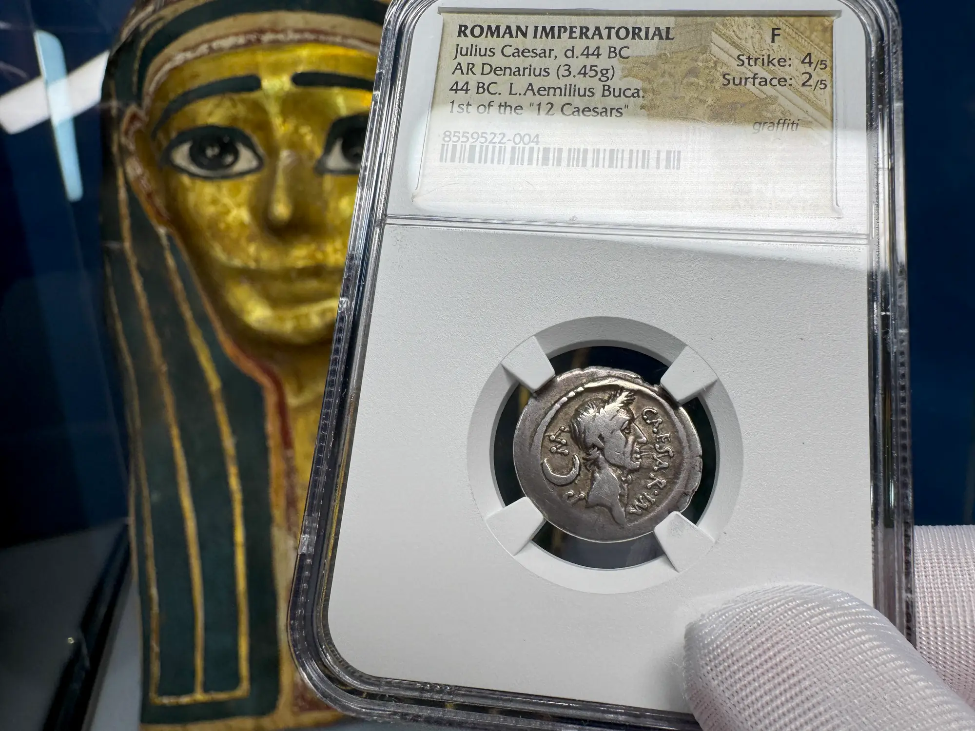 Roman Imperatorial "Julius Caesar" 44BC Denarius NGC F  5