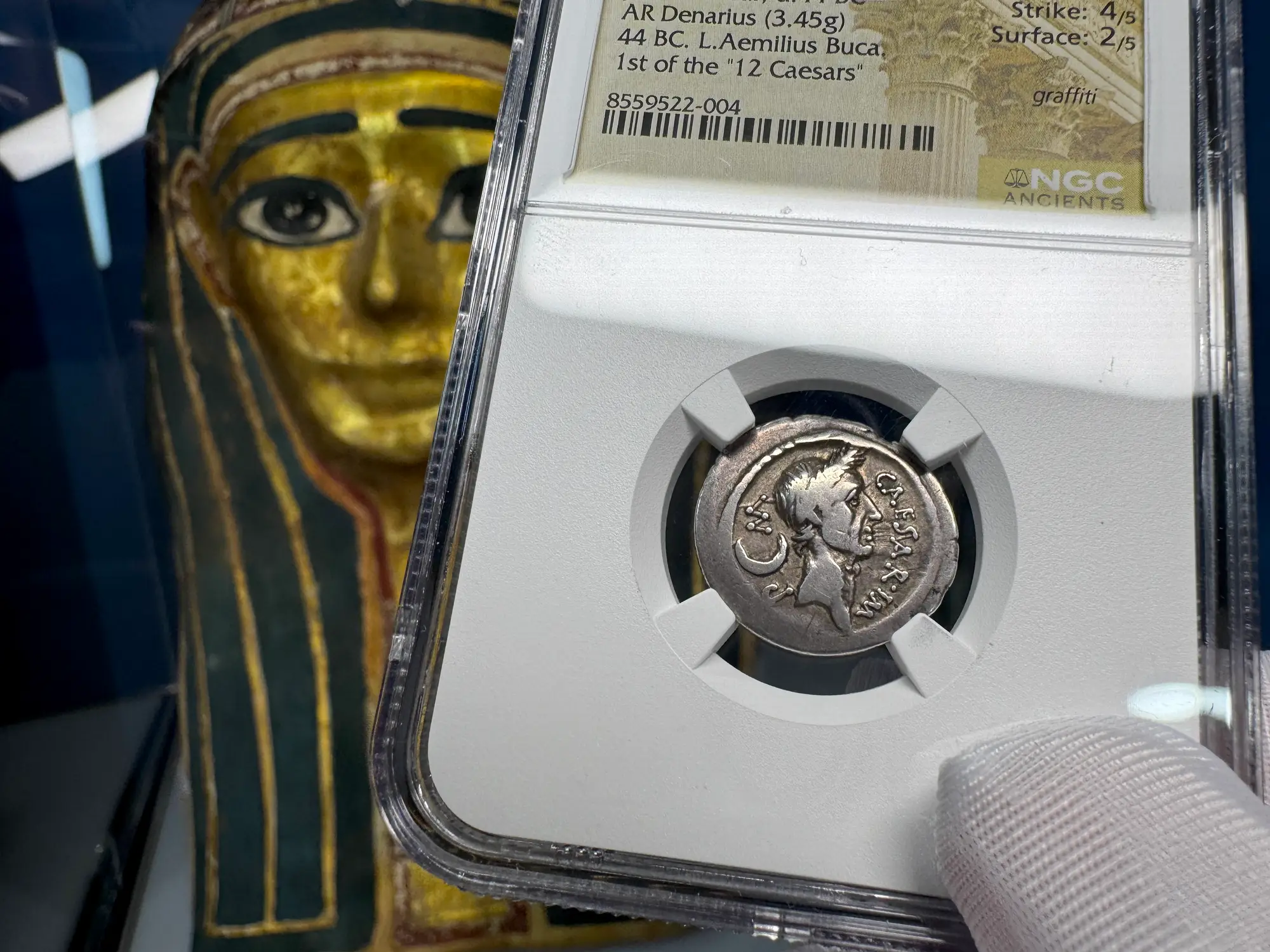 Roman Imperatorial "Julius Caesar" 44BC Denarius NGC F  6