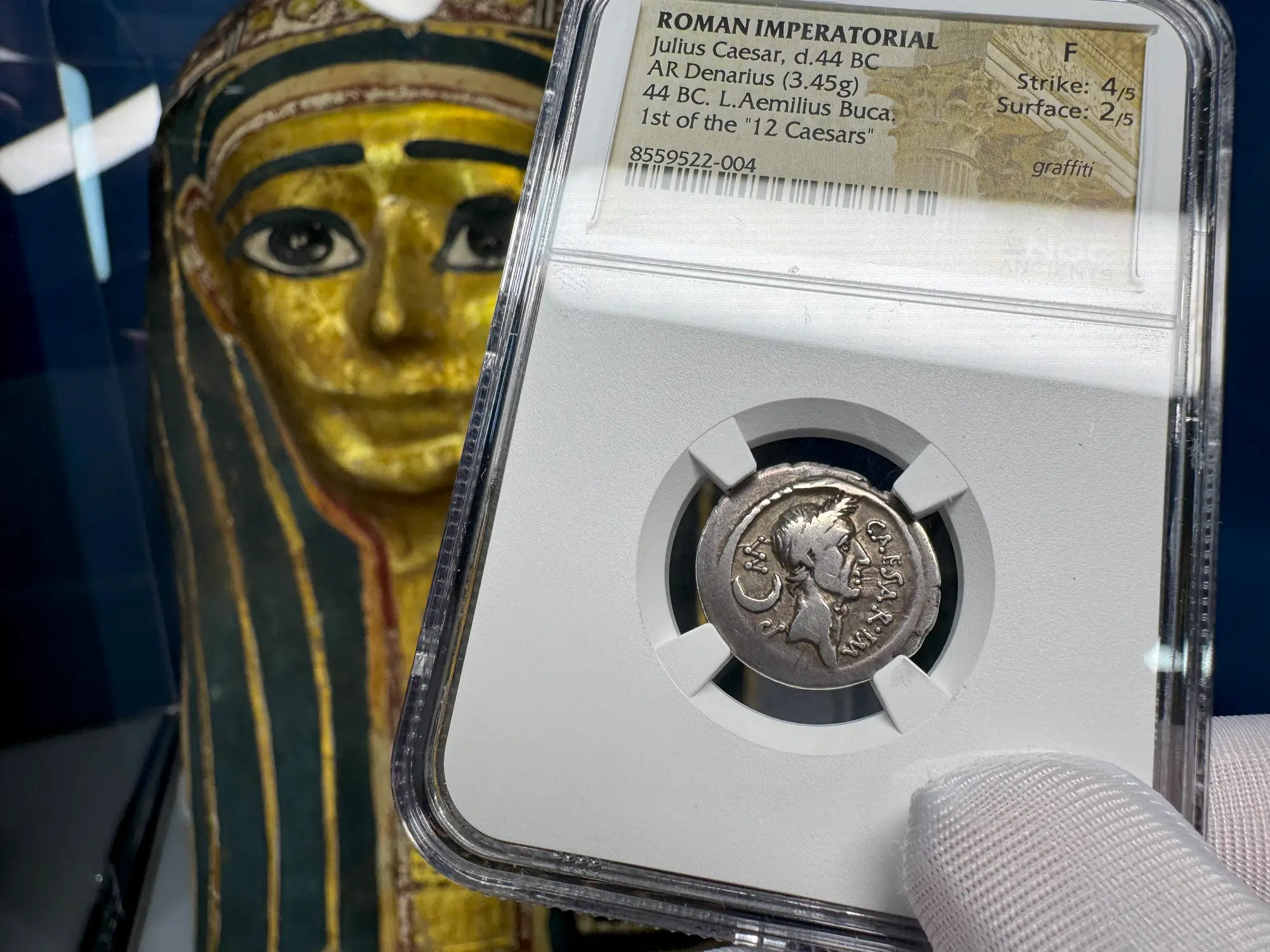 Roman Imperatorial "Julius Caesar" 44BC Denarius NGC F  7