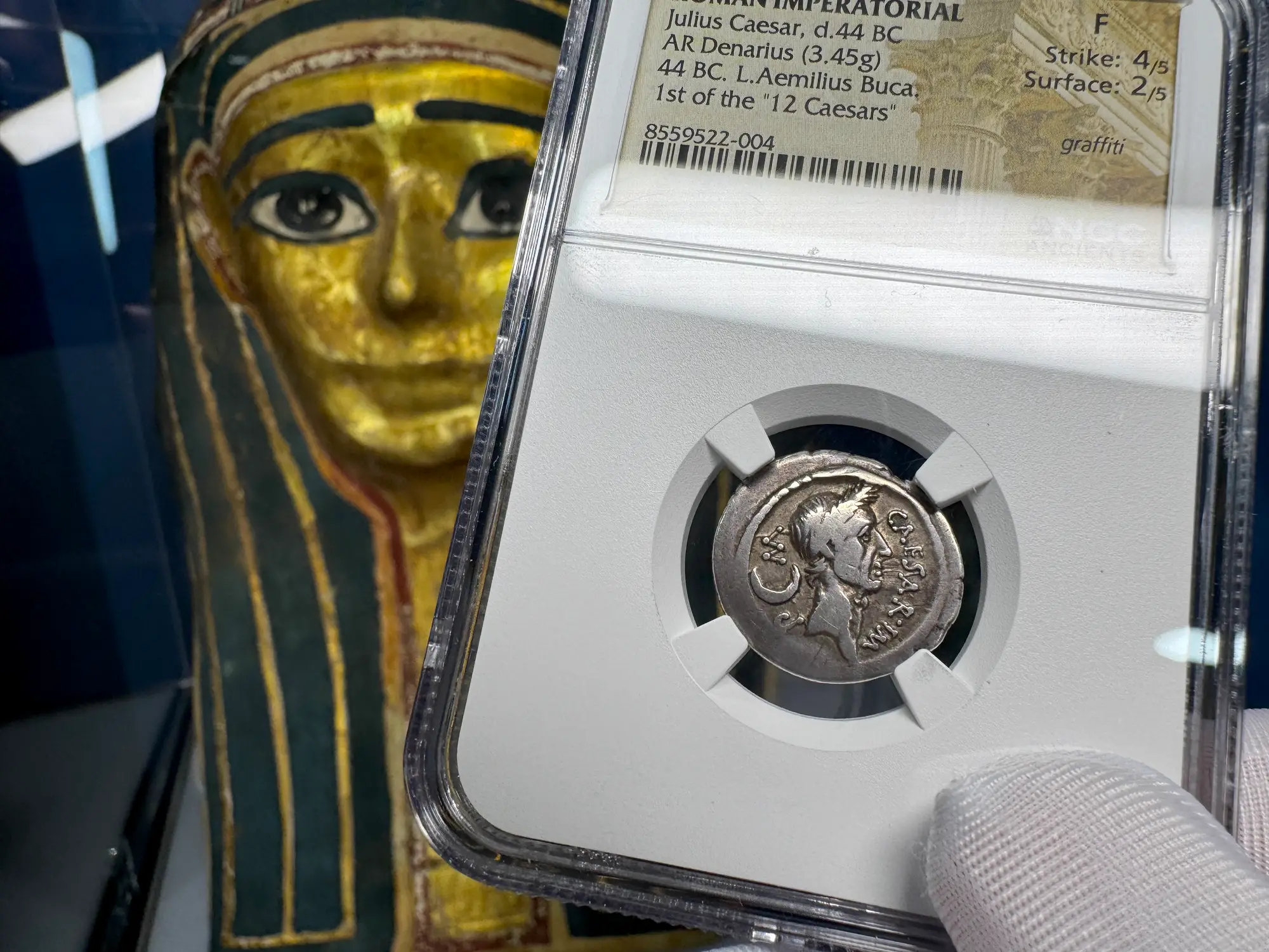 Roman Imperatorial "Julius Caesar" 44BC Denarius NGC F  8