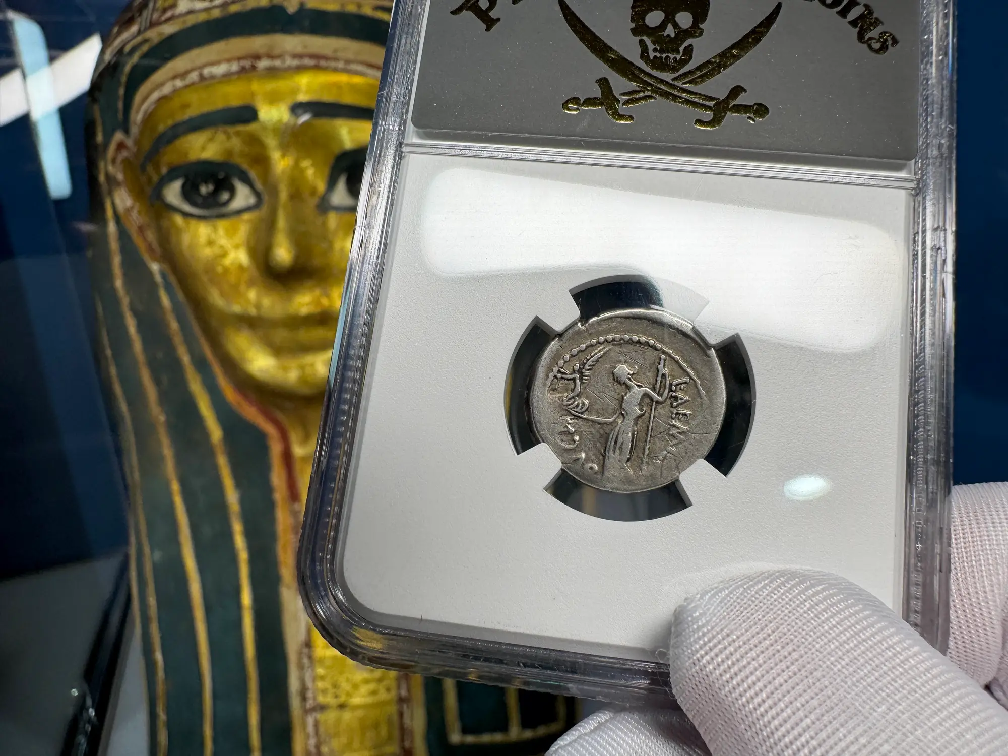 Roman Imperatorial "Julius Caesar" 44BC Denarius NGC F  9