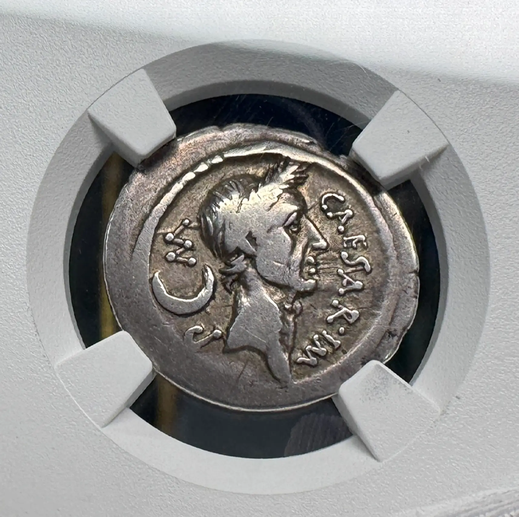 Roman Imperatorial "Julius Caesar" 44BC Denarius NGC F 