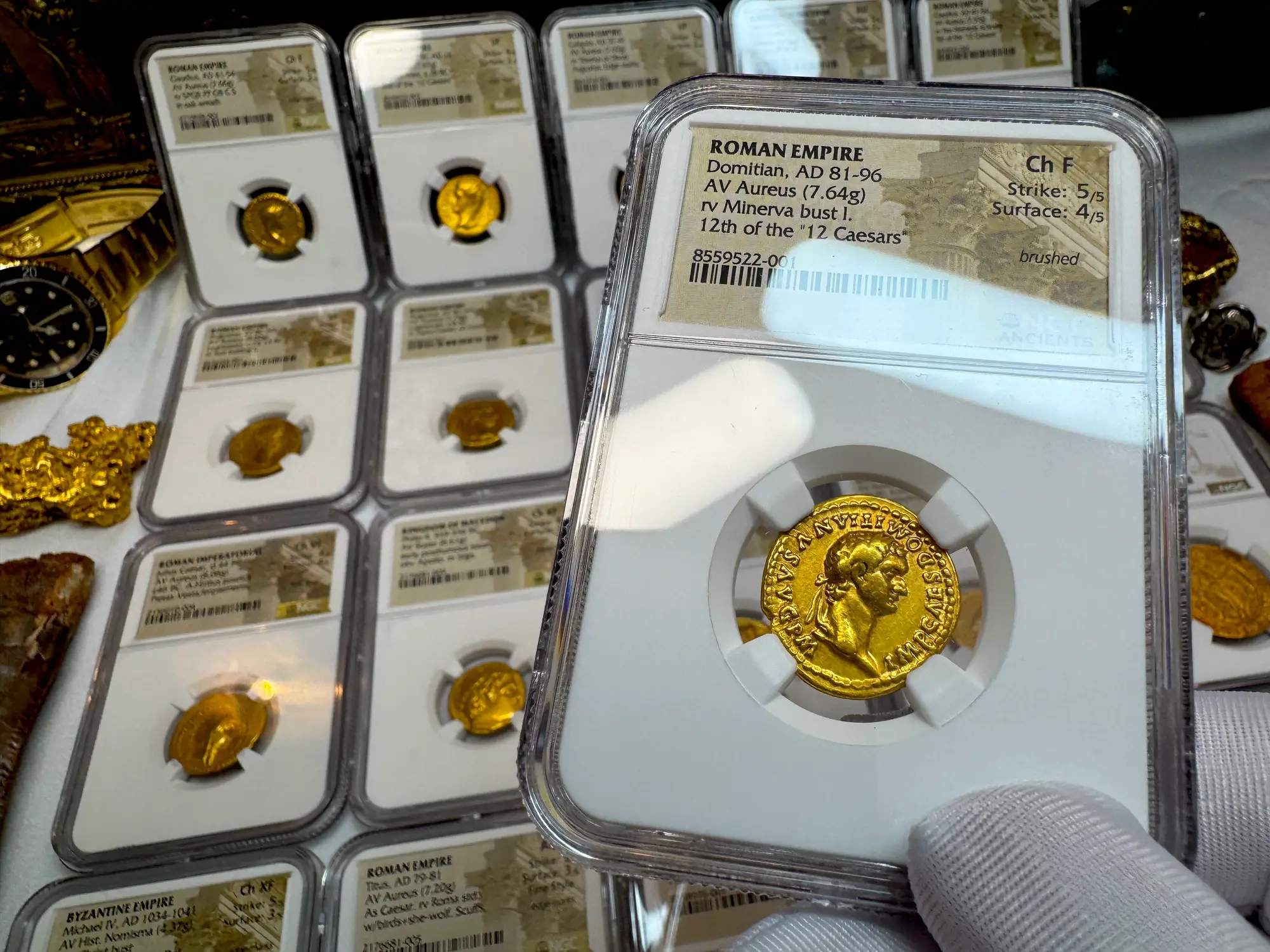 Roman Empire "Domitian- Helmeted Warrior" 12th of 12 Caesars NGC Ch F 5