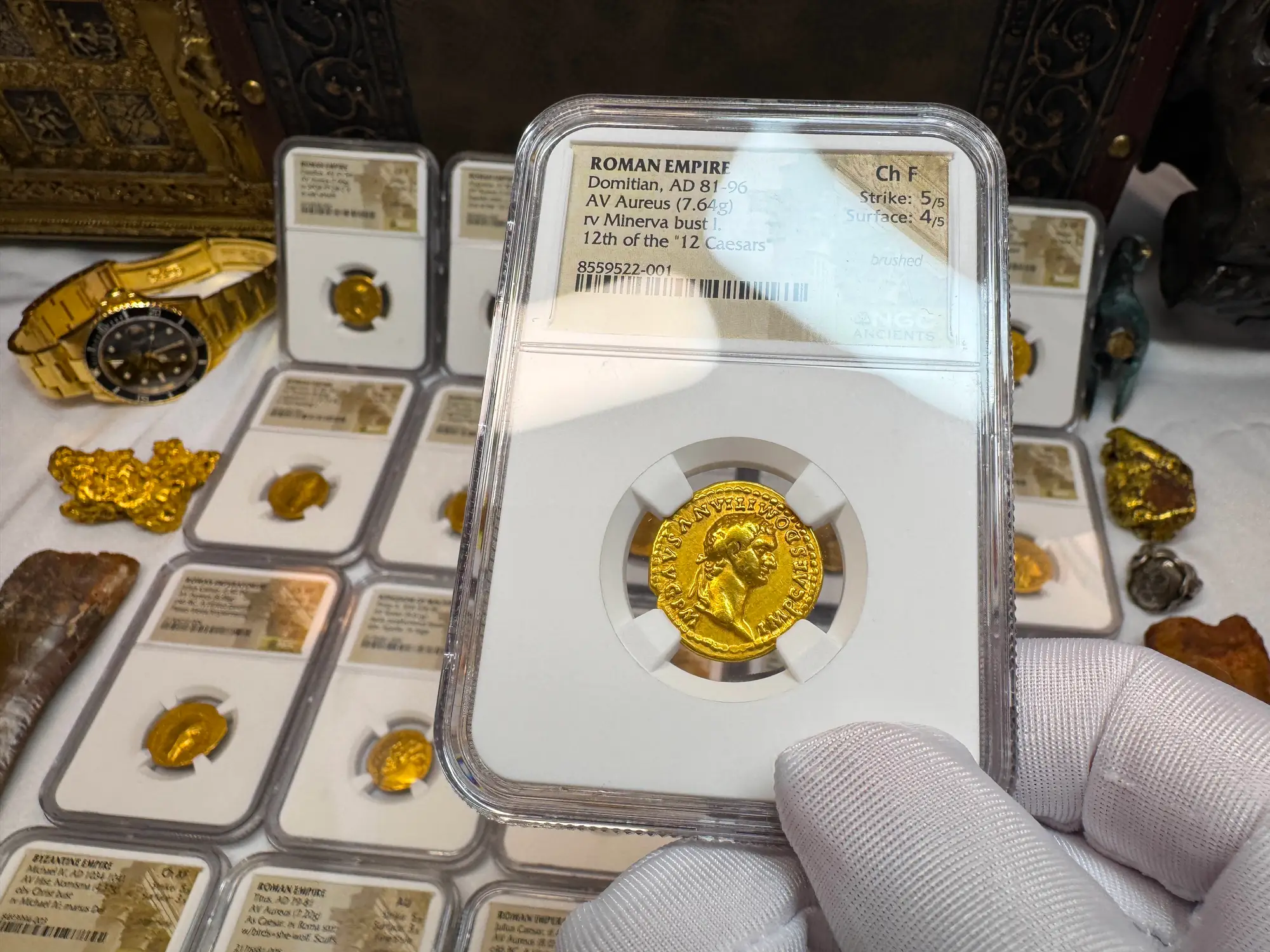 Roman Empire "Domitian- Helmeted Warrior" 12th of 12 Caesars NGC Ch F 7