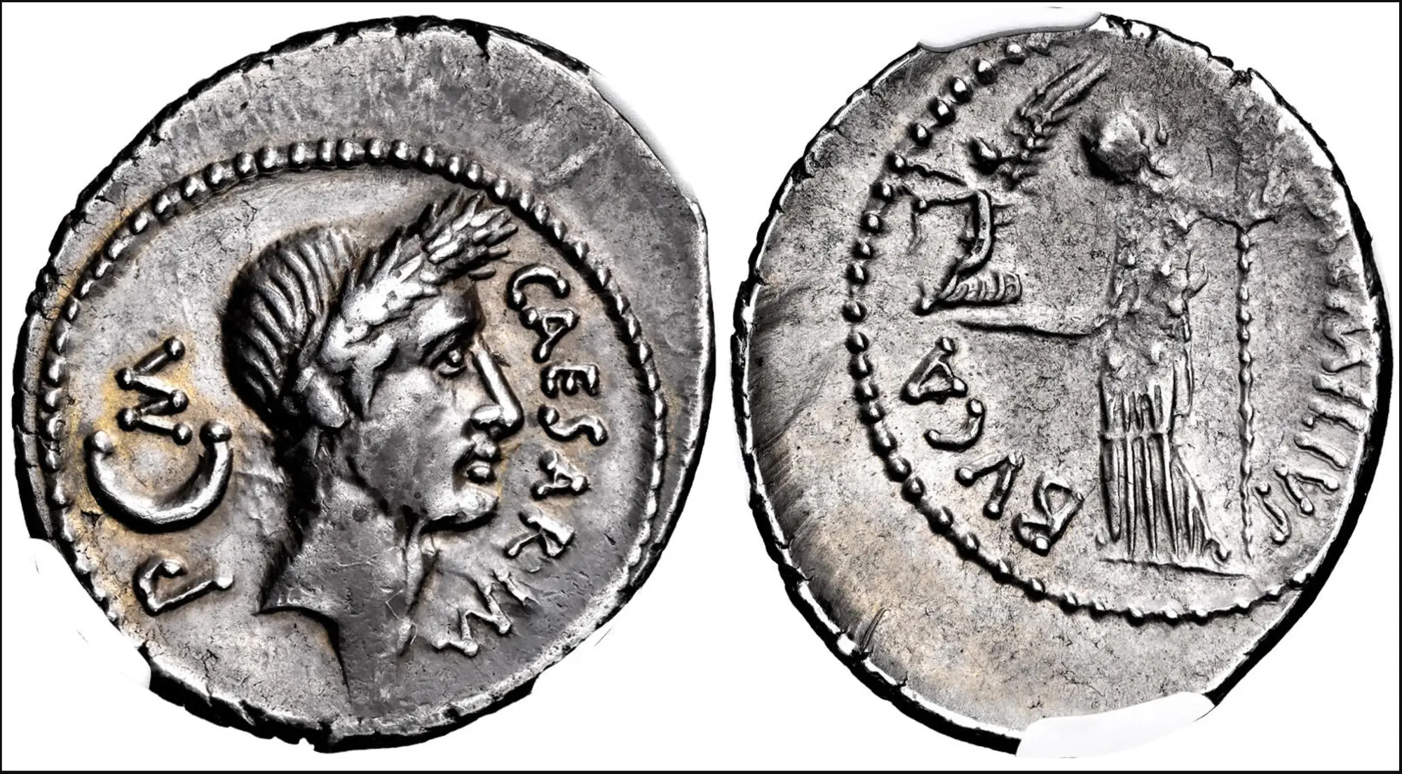 Roman Imperatorial "Julius Caesar" 44BC Denarius NGC XF 3
