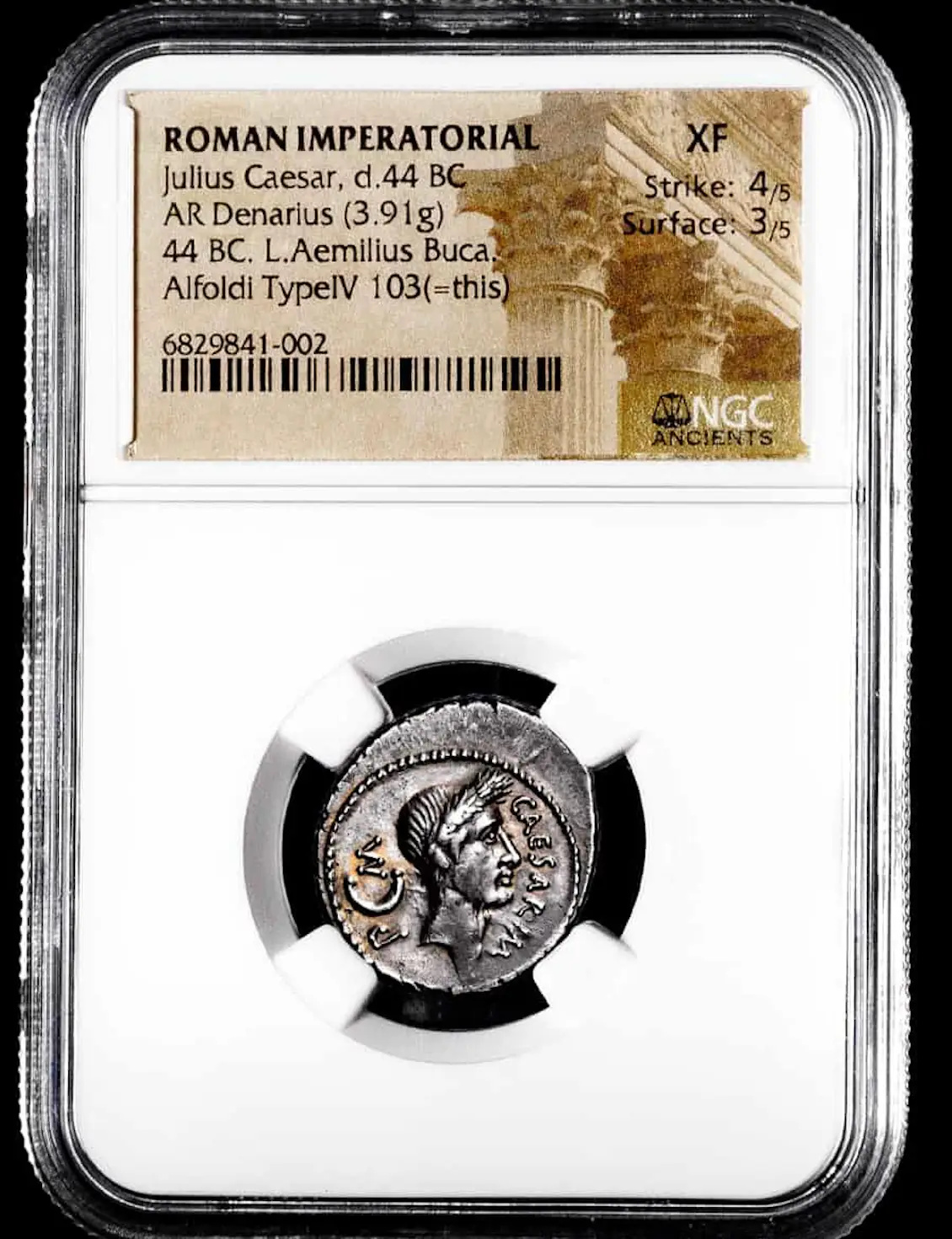 Roman Imperatorial "Julius Caesar" 44BC Denarius NGC XF 2