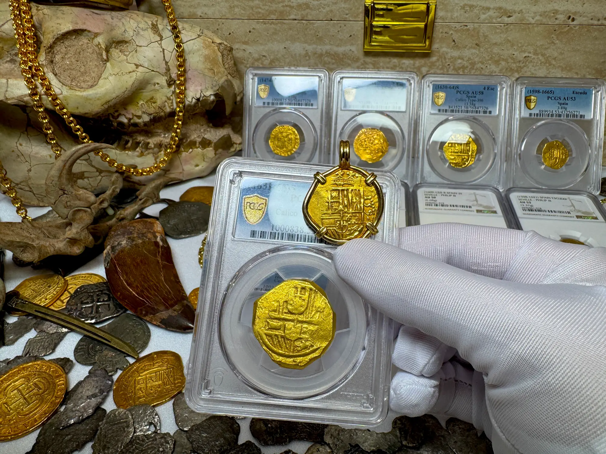 Spain 8 Escudos 1631-65 "Brute Style" PCGS 55 28