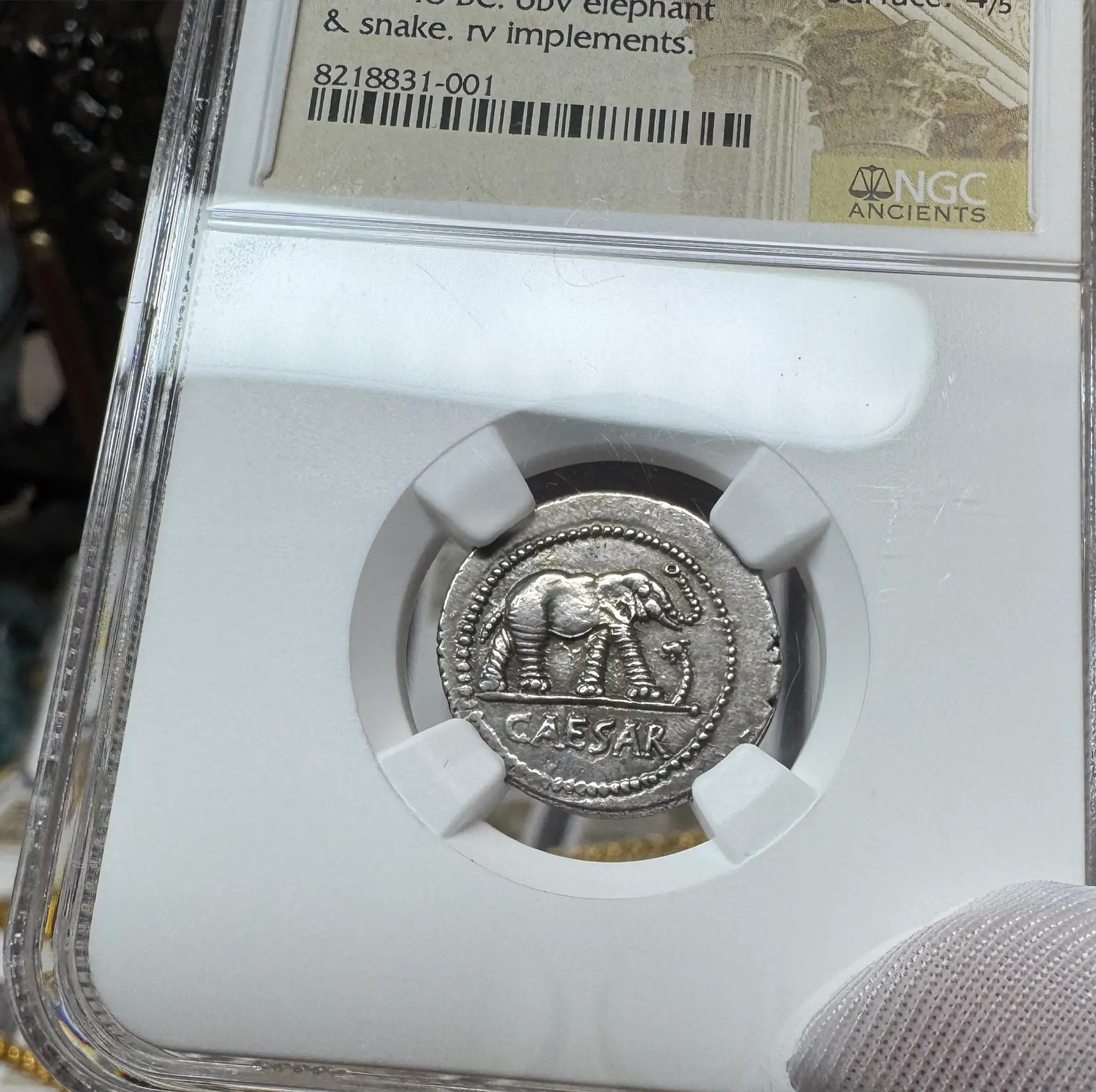 Roman Imperatorial "Caesar Elephant" 44BC Denarius NGC AU ★ 2