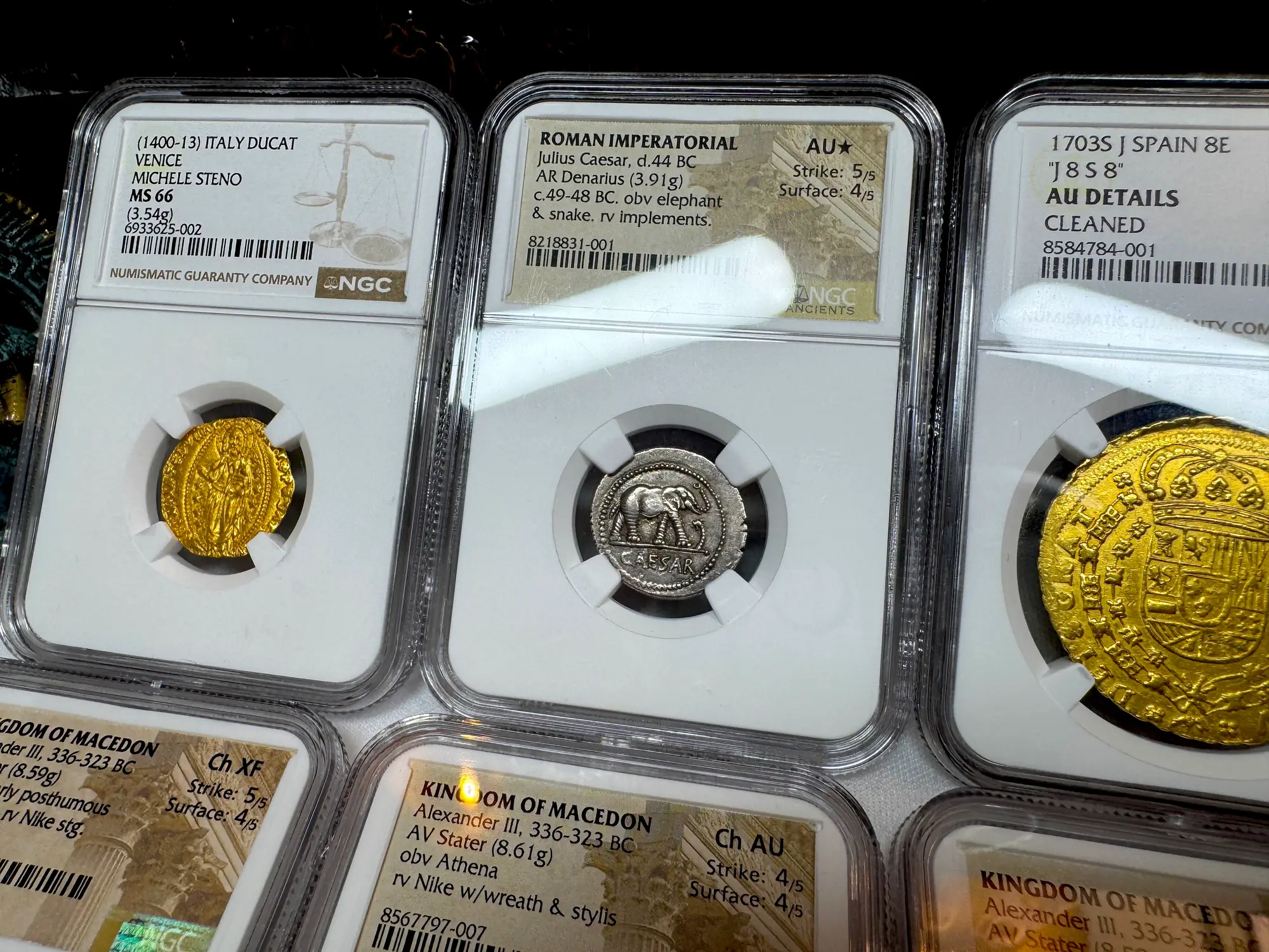 Roman Imperatorial "Caesar Elephant" 44BC Denarius NGC AU ★ 13