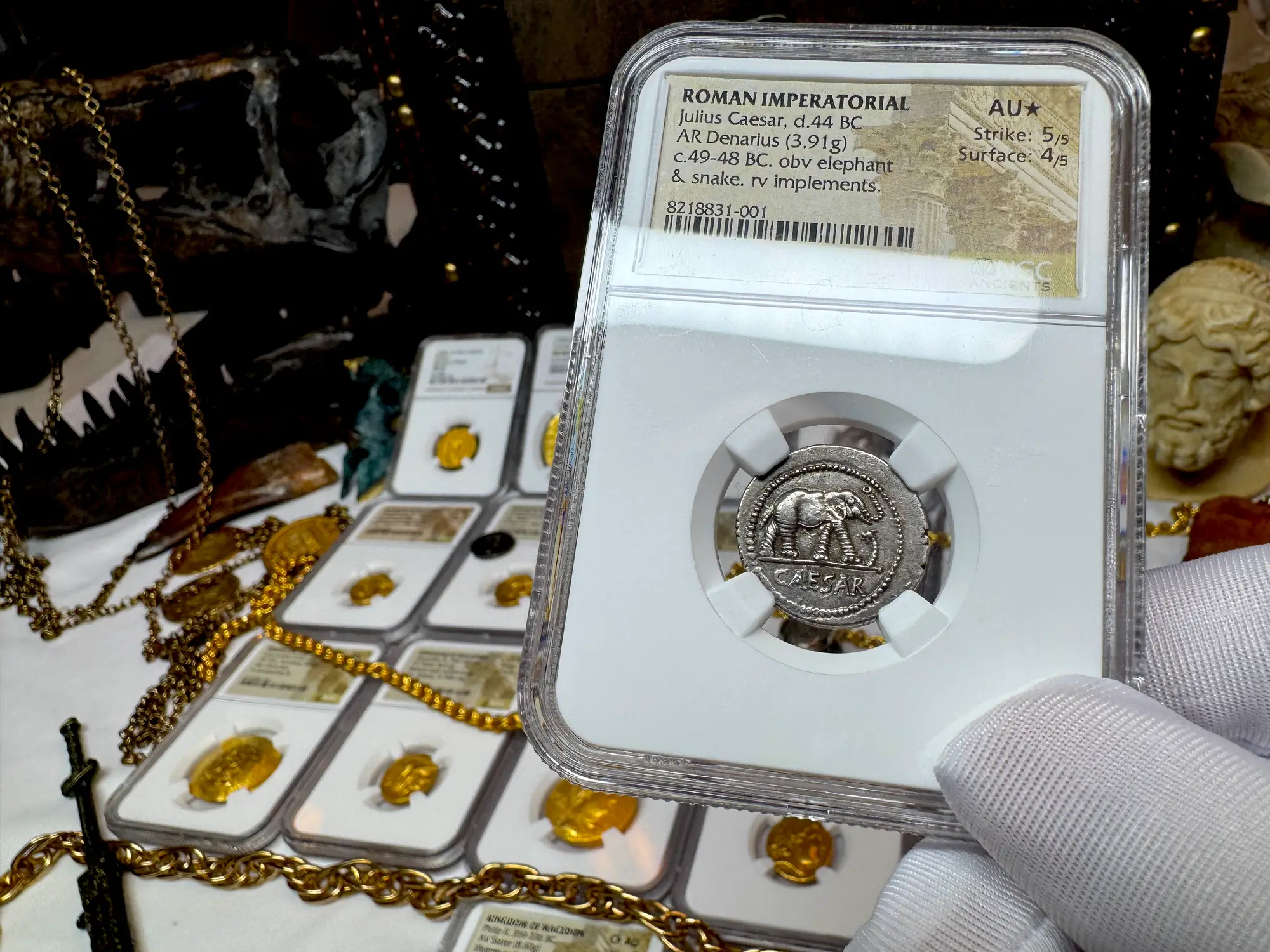 Roman Imperatorial "Caesar Elephant" 44BC Denarius NGC AU ★ 16