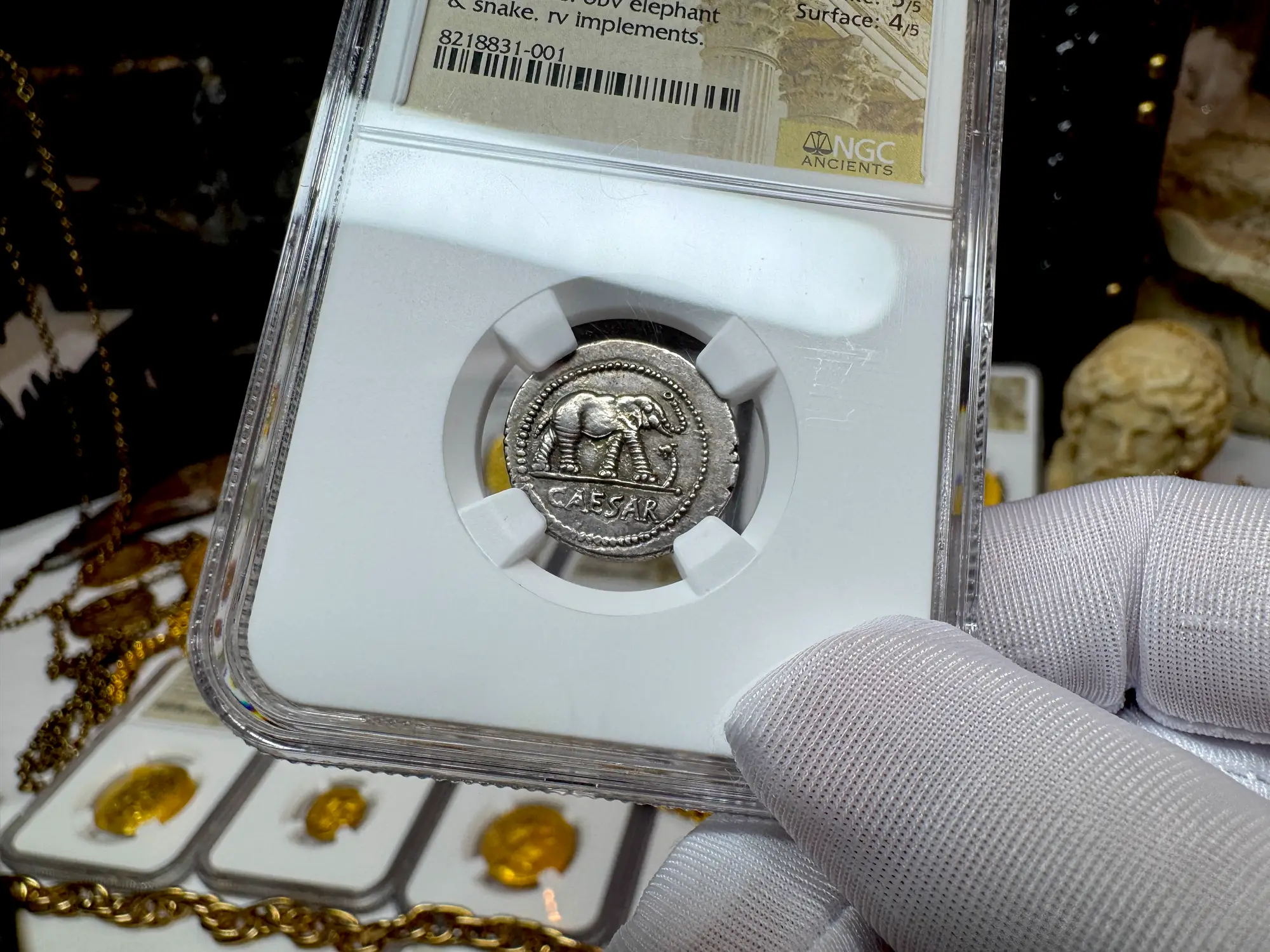 Roman Imperatorial "Caesar Elephant" 44BC Denarius NGC AU ★ 17