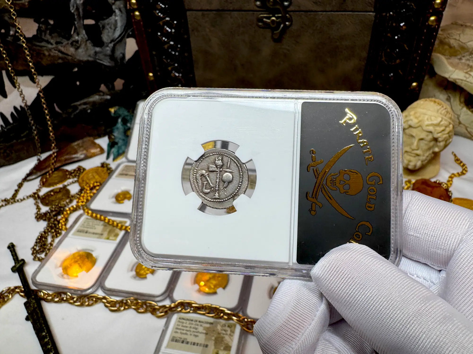 Roman Imperatorial "Caesar Elephant" 44BC Denarius NGC AU ★ 9