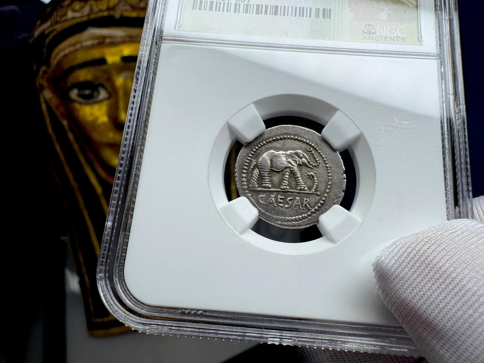 Roman Imperatorial "Caesar Elephant" 44BC Denarius NGC AU ★ 18