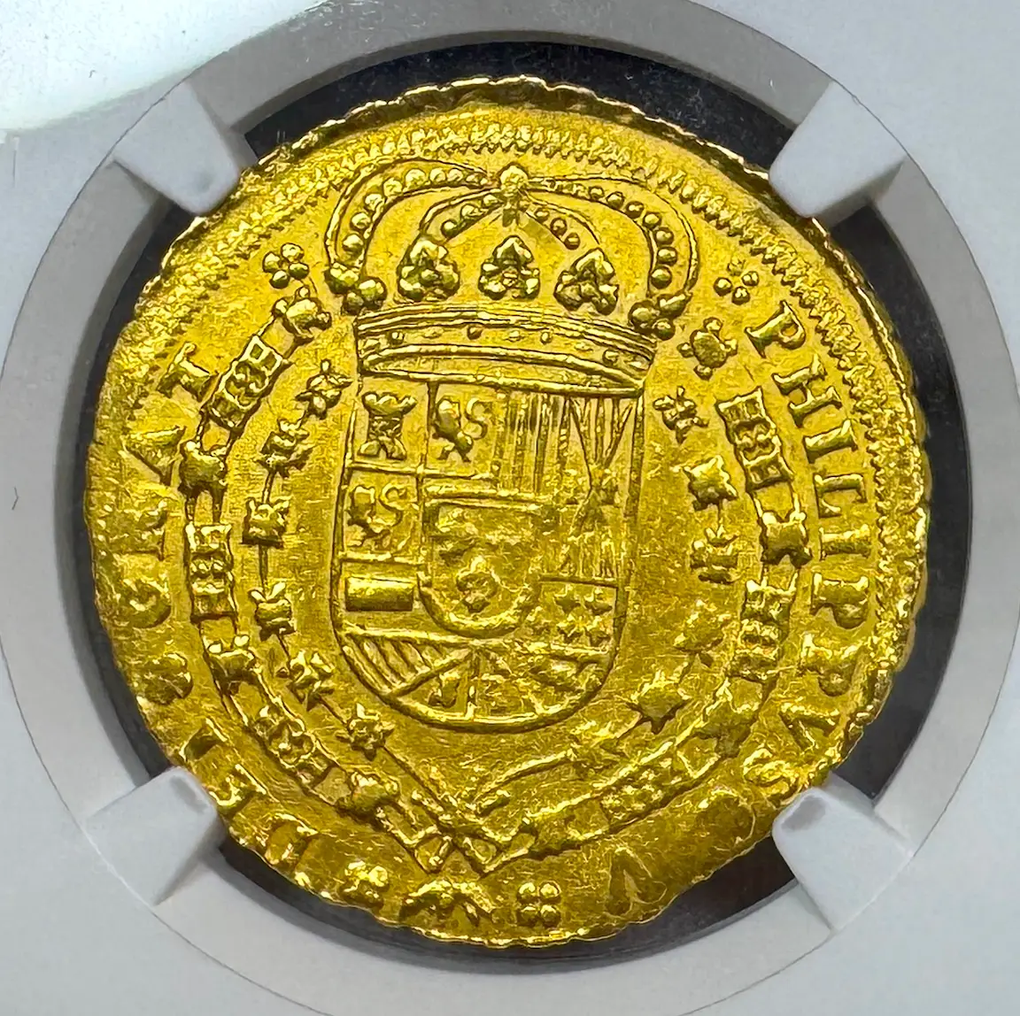 Spain 8 Escudos 1703 "Rare Date" NGC AU