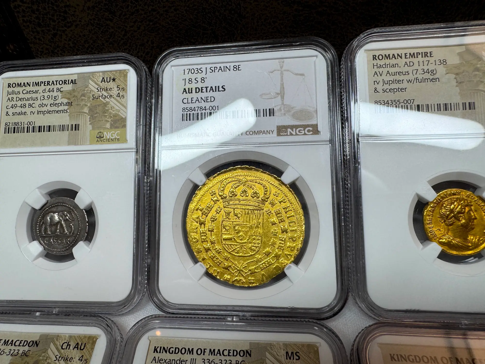 Spain 8 Escudos 1703 "Rare Date" NGC AU 3
