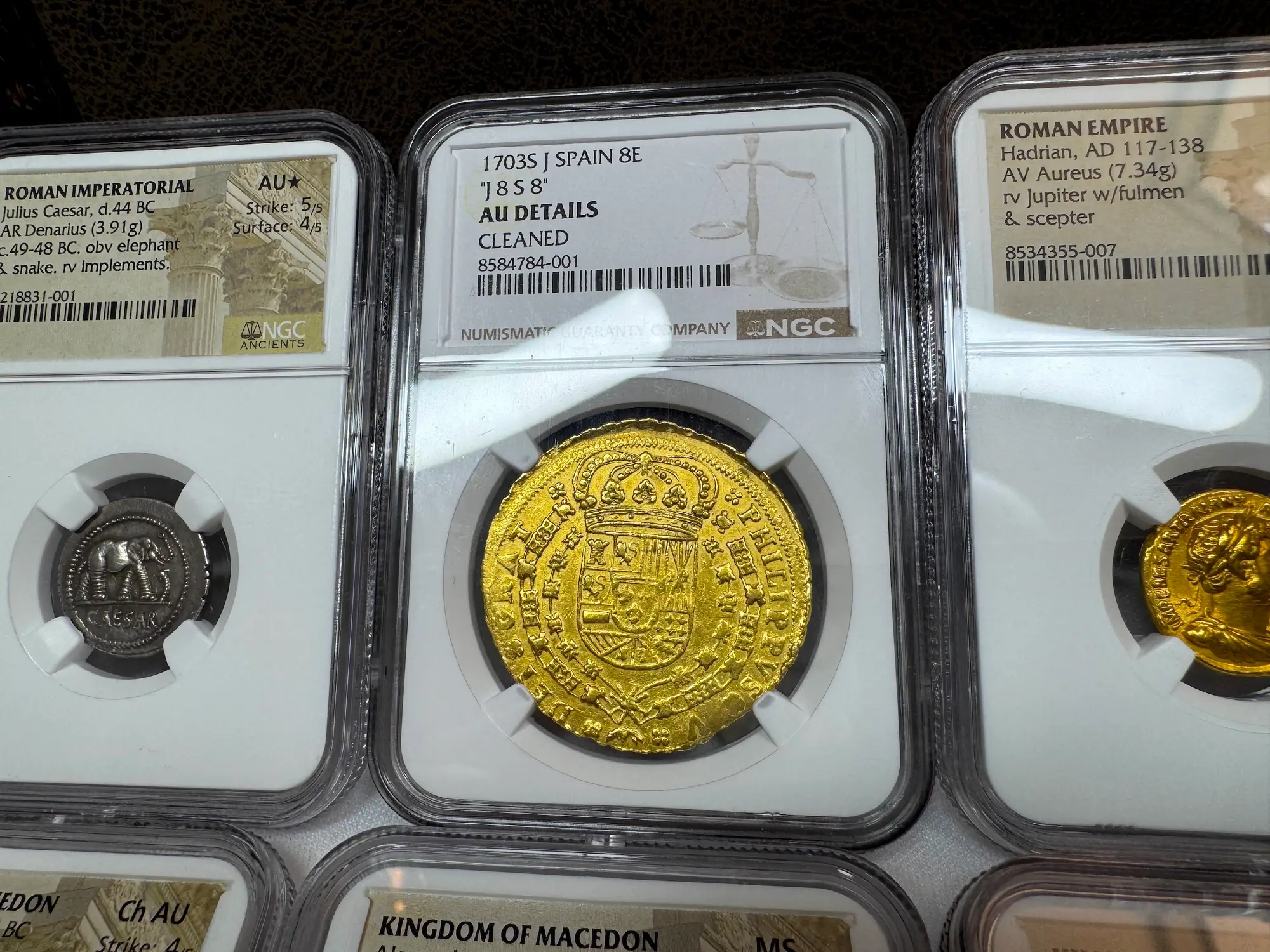Spain 8 Escudos 1703 "Rare Date" NGC AU 13
