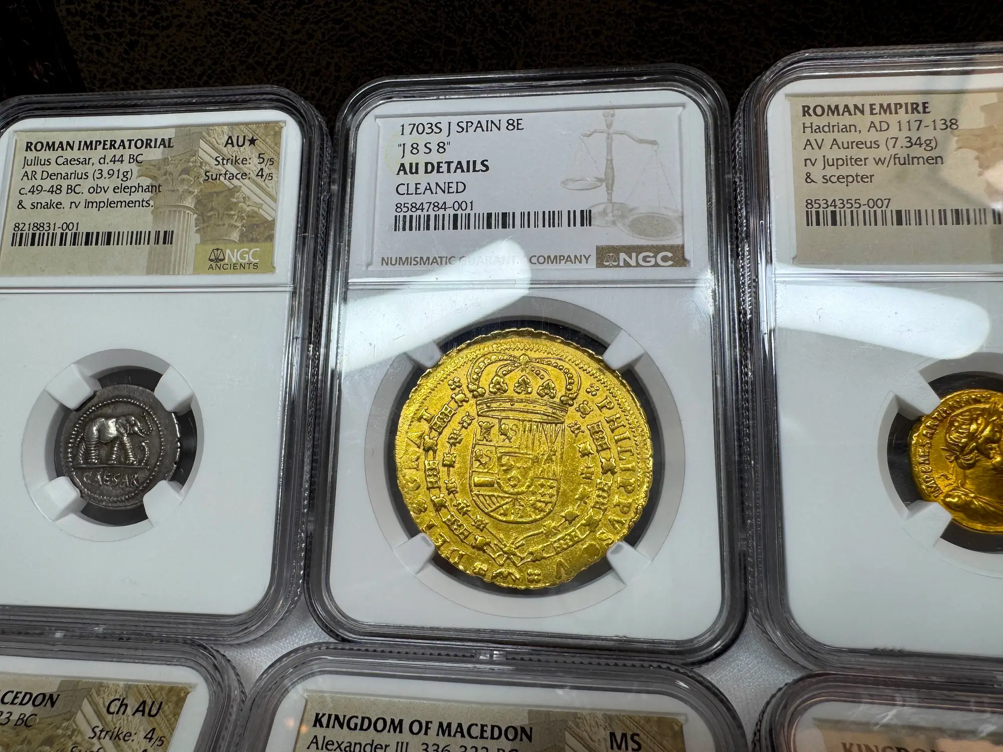 Spain 8 Escudos 1703 "Rare Date" NGC AU 4