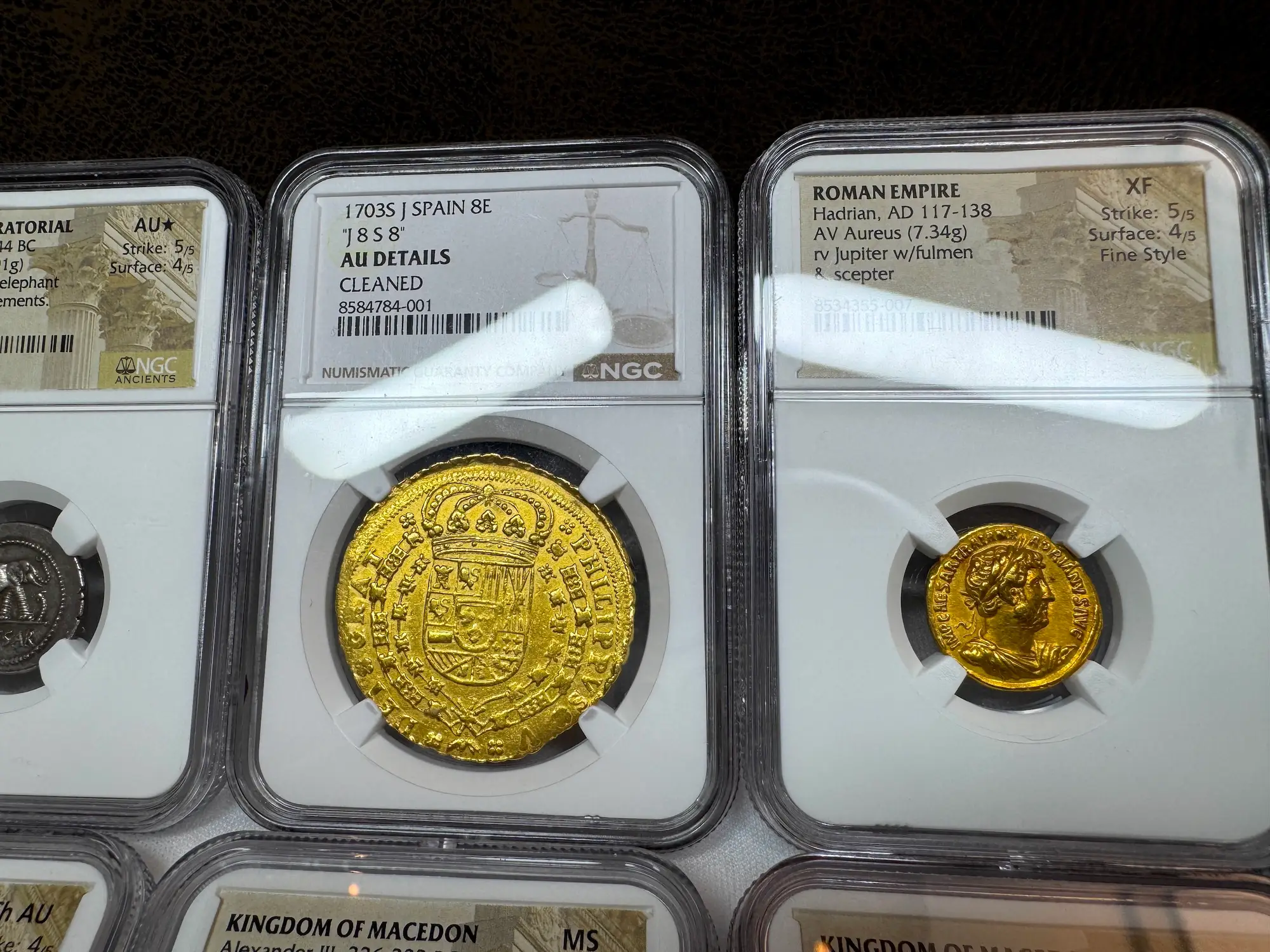 Spain 8 Escudos 1703 "Rare Date" NGC AU 15
