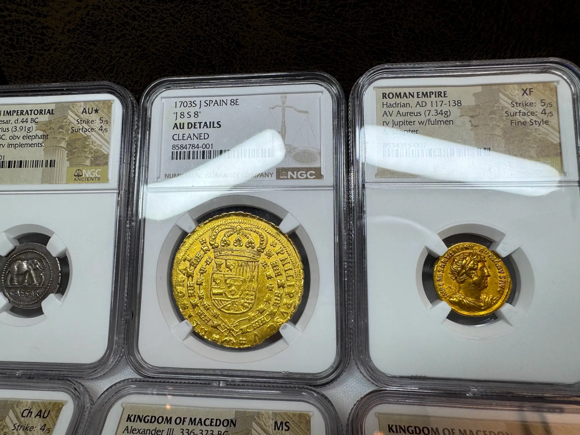 Spain 8 Escudos 1703 "Rare Date" NGC AU 16
