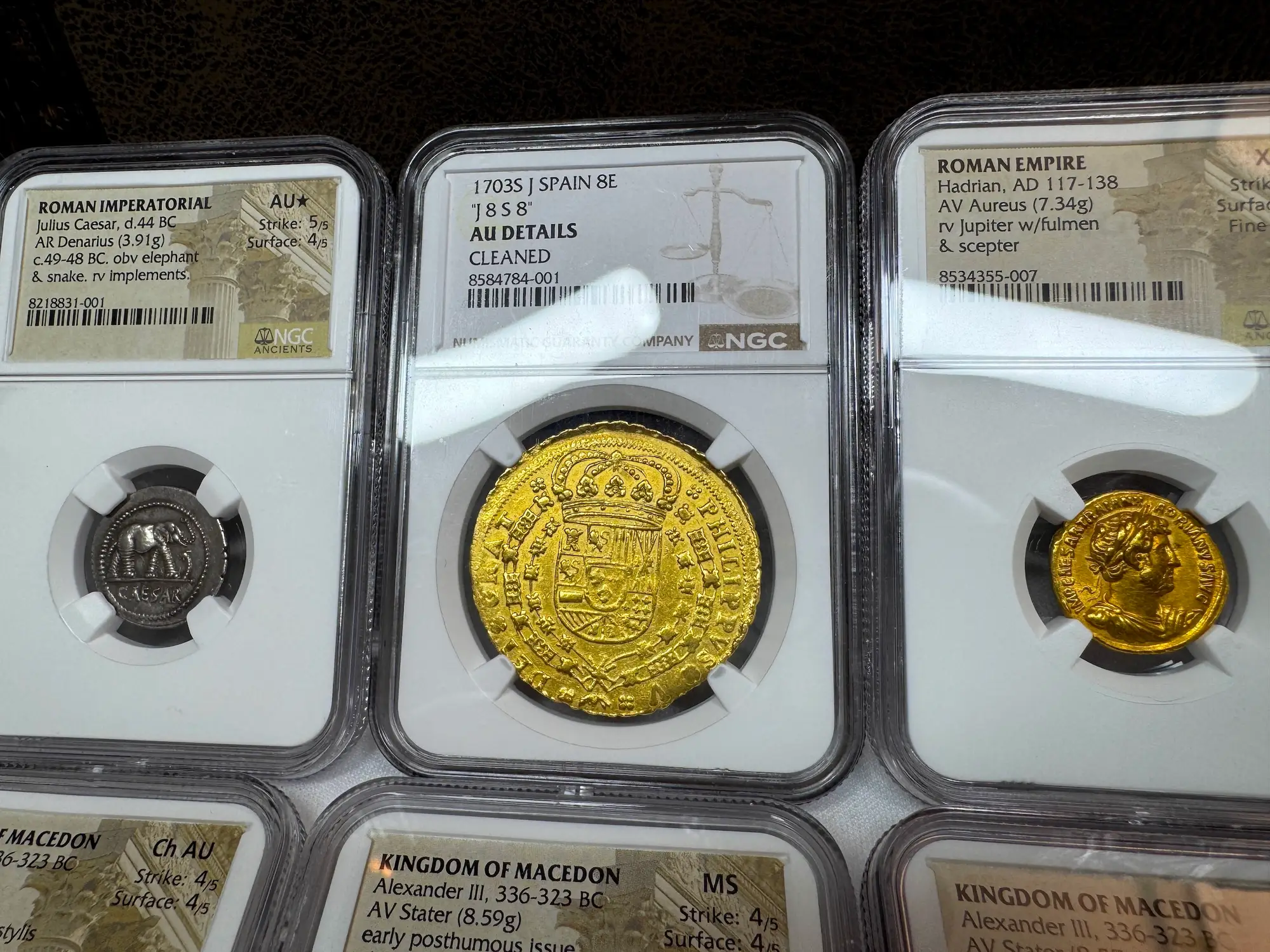 Spain 8 Escudos 1703 "Rare Date" NGC AU 20