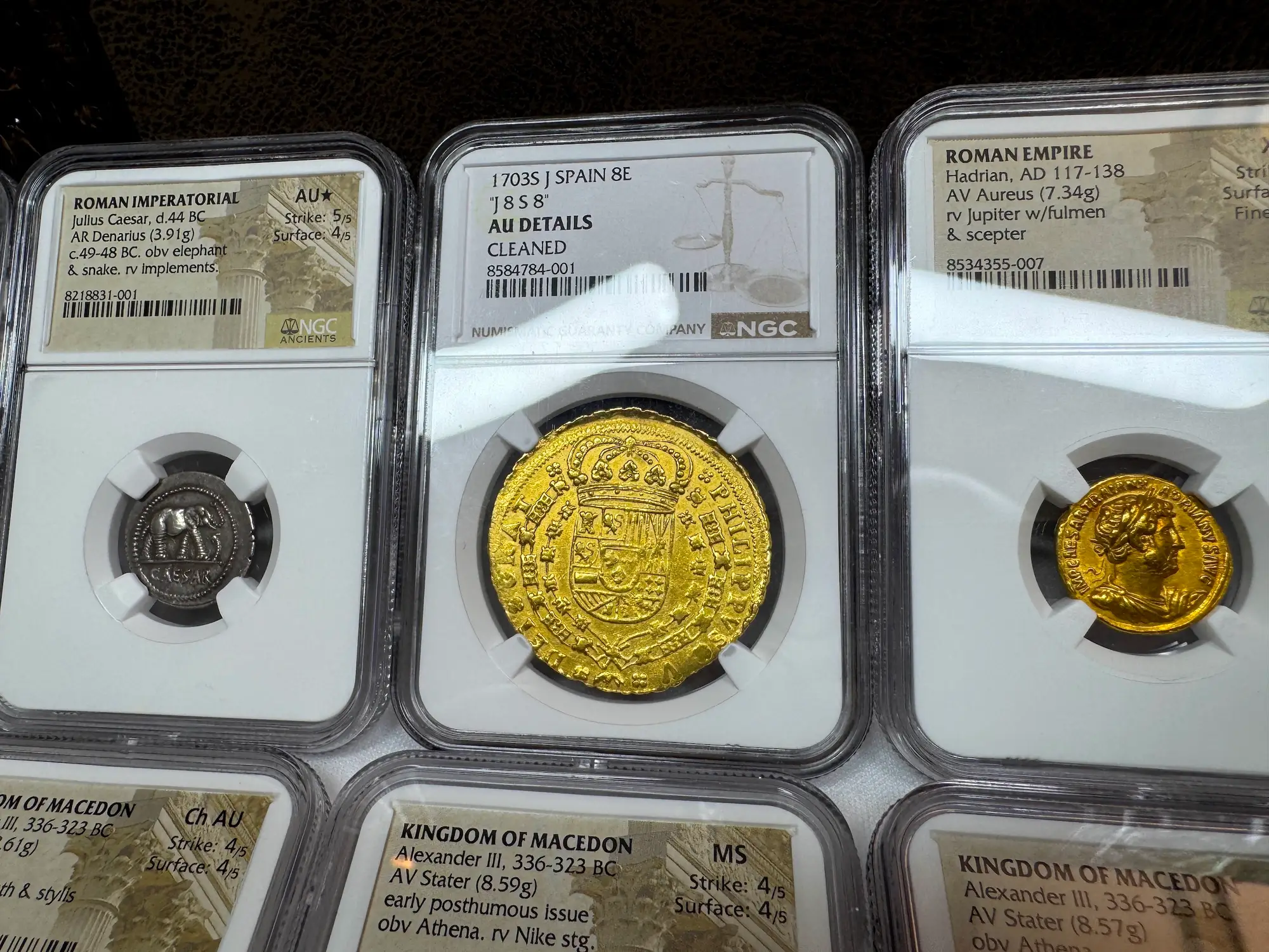 Spain 8 Escudos 1703 "Rare Date" NGC AU 25