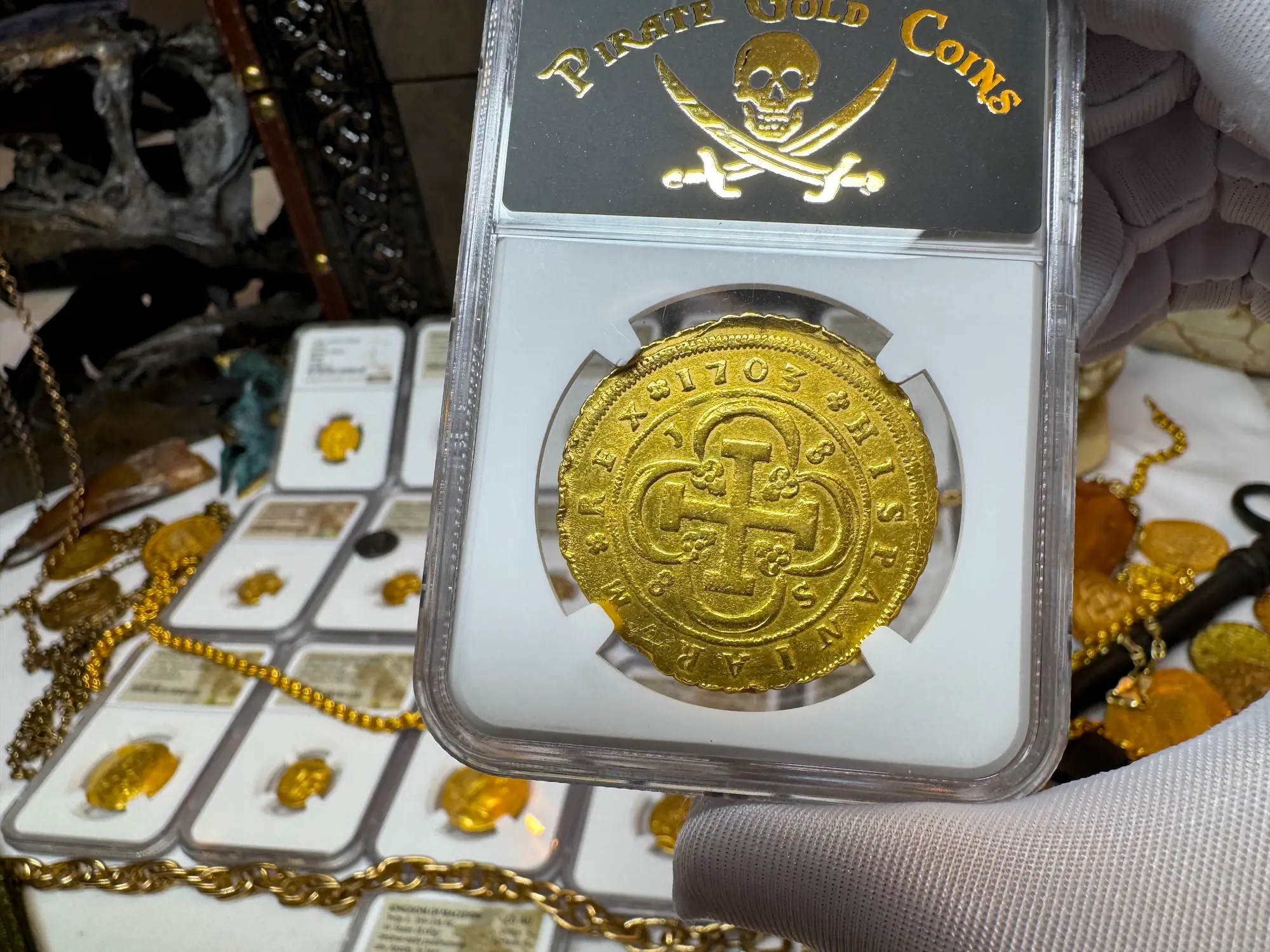 Spain 8 Escudos 1703 "Rare Date" NGC AU 5