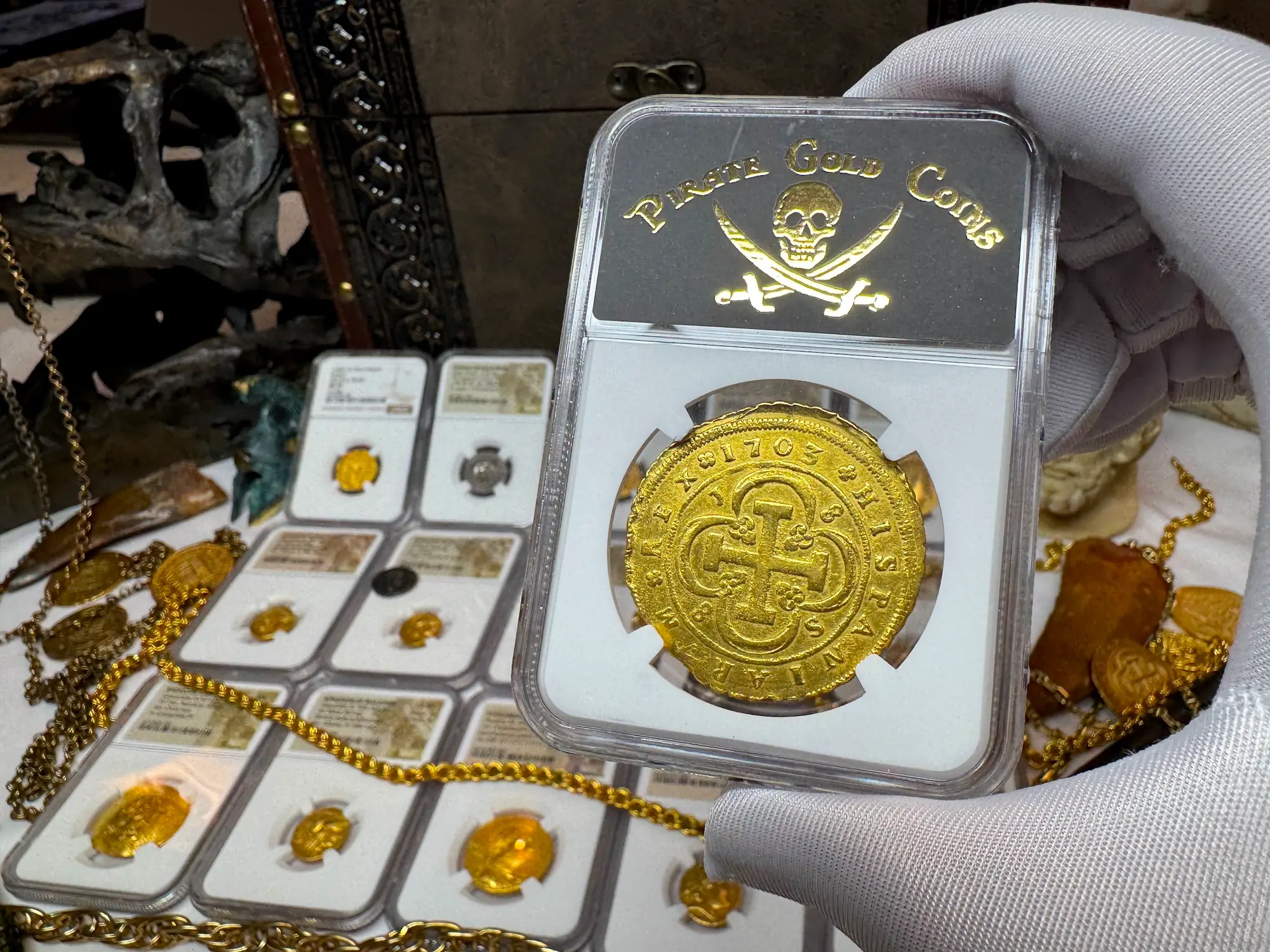 Spain 8 Escudos 1703 "Rare Date" NGC AU 6