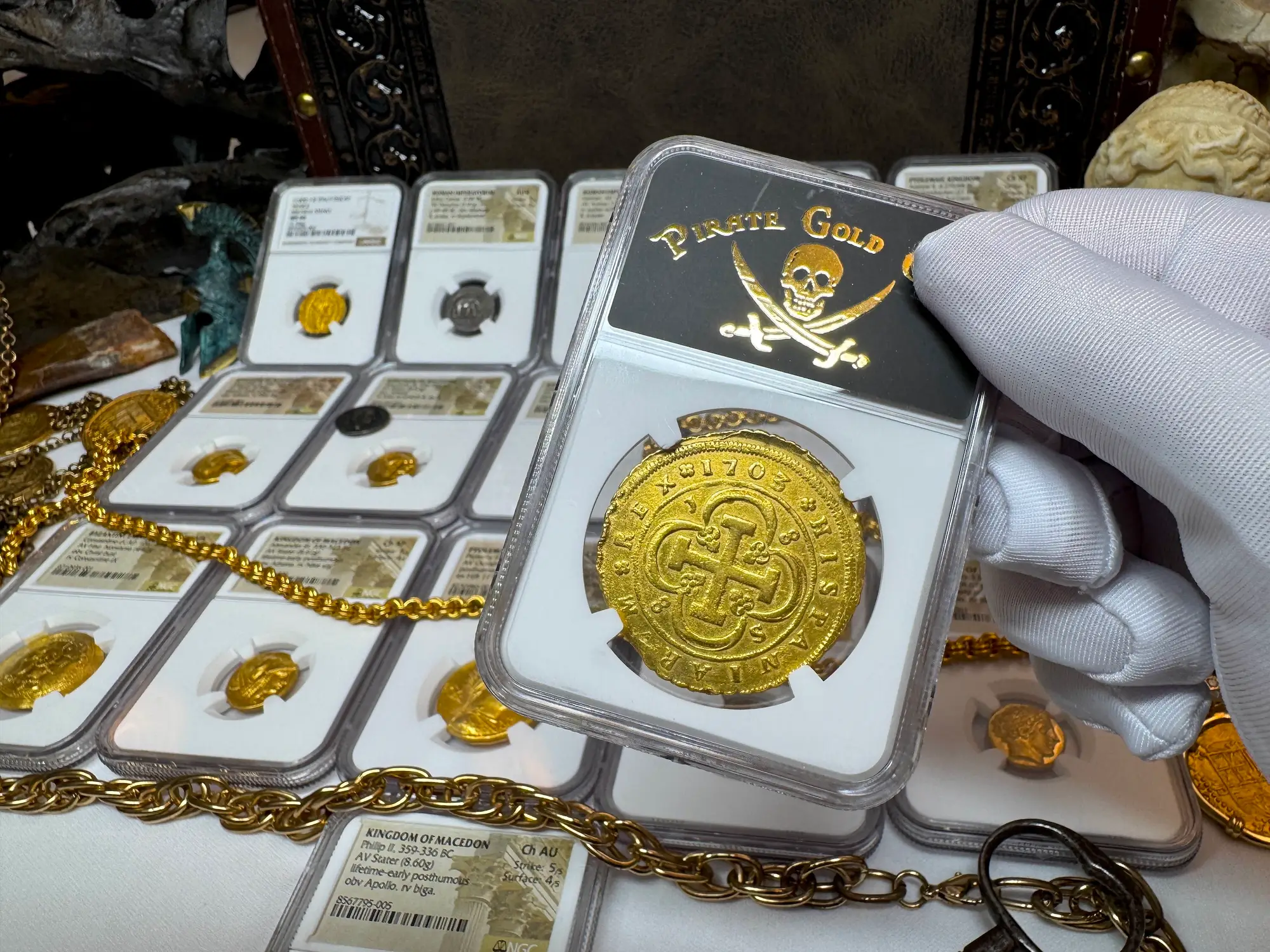 Spain 8 Escudos 1703 "Rare Date" NGC AU 7