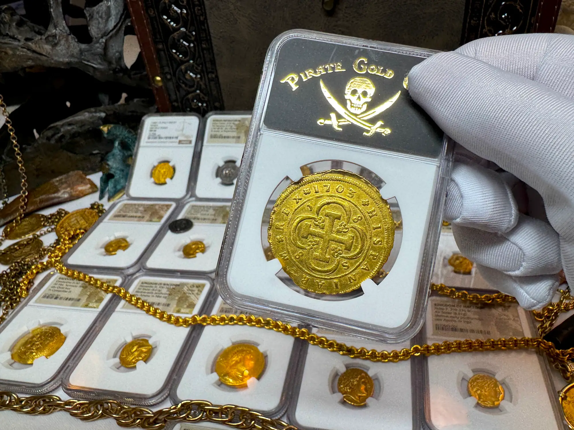 Spain 8 Escudos 1703 "Rare Date" NGC AU 8