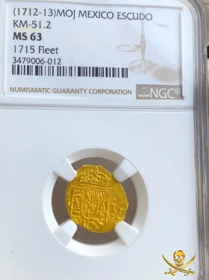 Mexico 1 Escudo 1712-13 "1715 Fleet Shipwreck" NGC 63 Full Crown