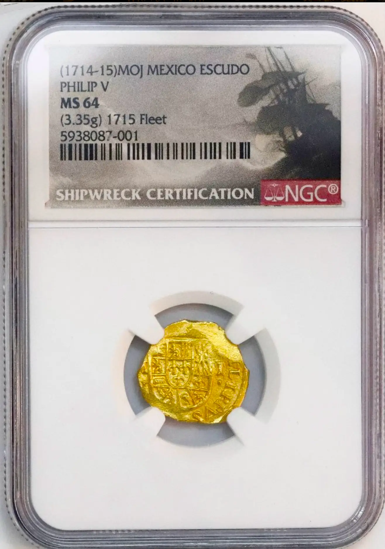 Mexico 1 Escudos 1714-15 "1715 Fleet Shipwreck" NGC 64 16