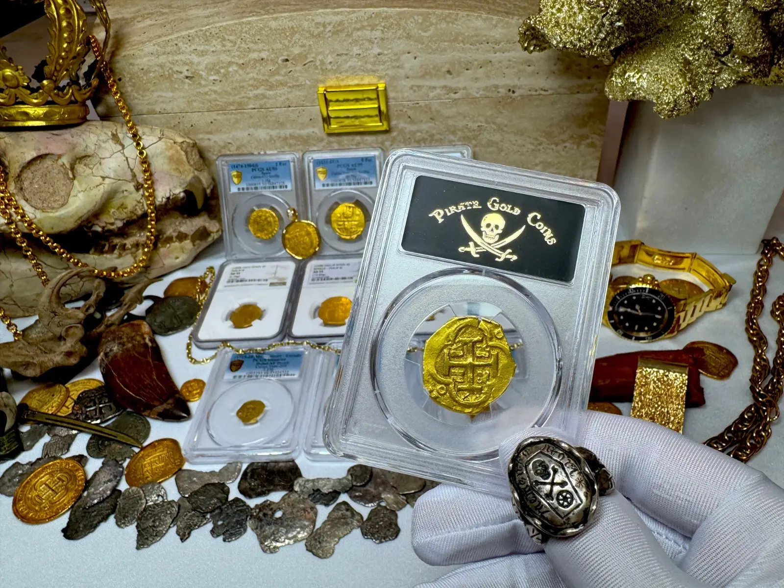 SPAIN 4 ESCUDOS 1630-64 PHILIP IV PCGS 58 PIRATE GOLD COINS TREASURE 7