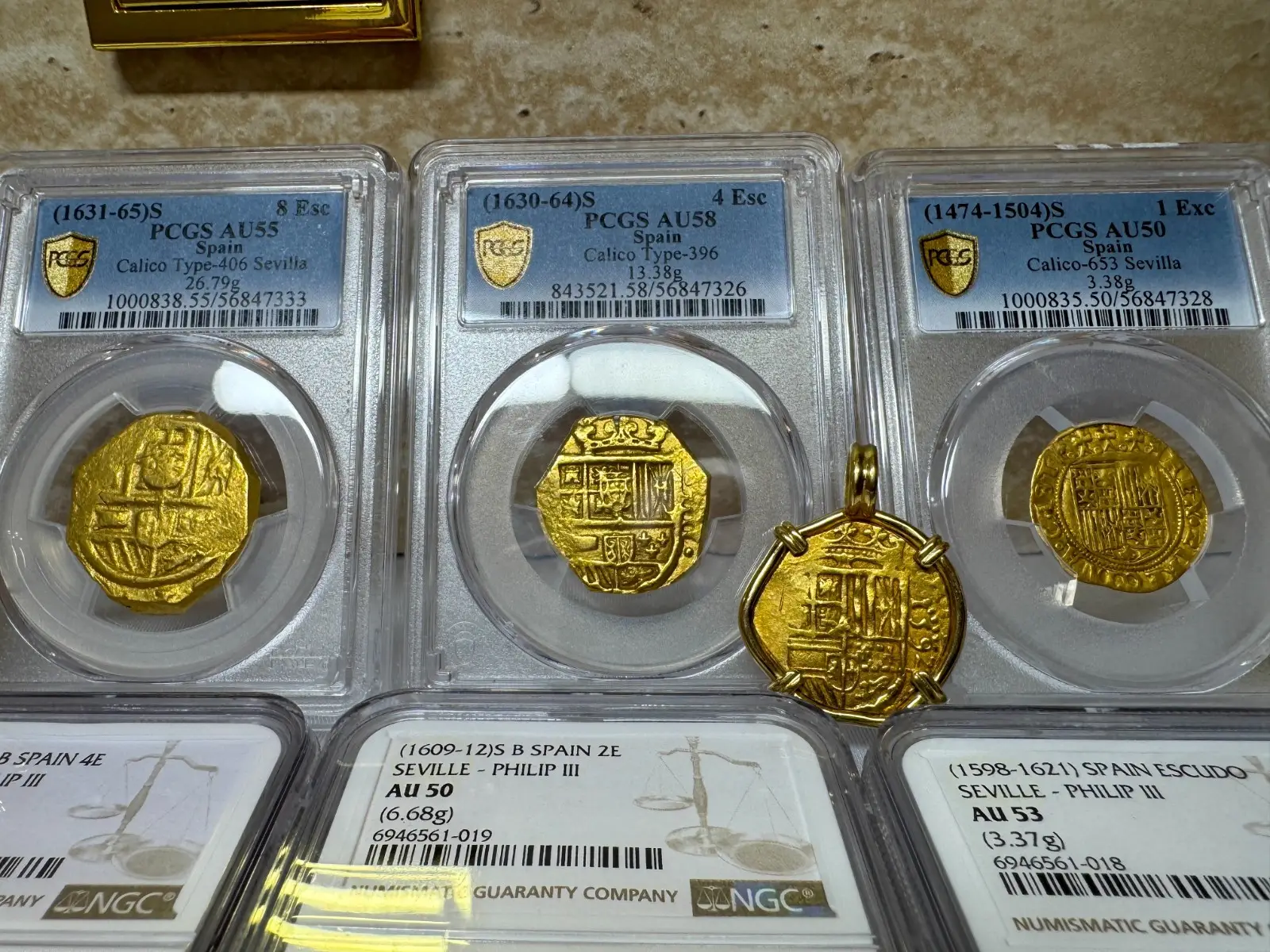 SPAIN 4 ESCUDOS 1630-64 PHILIP IV PCGS 58 PIRATE GOLD COINS TREASURE 14