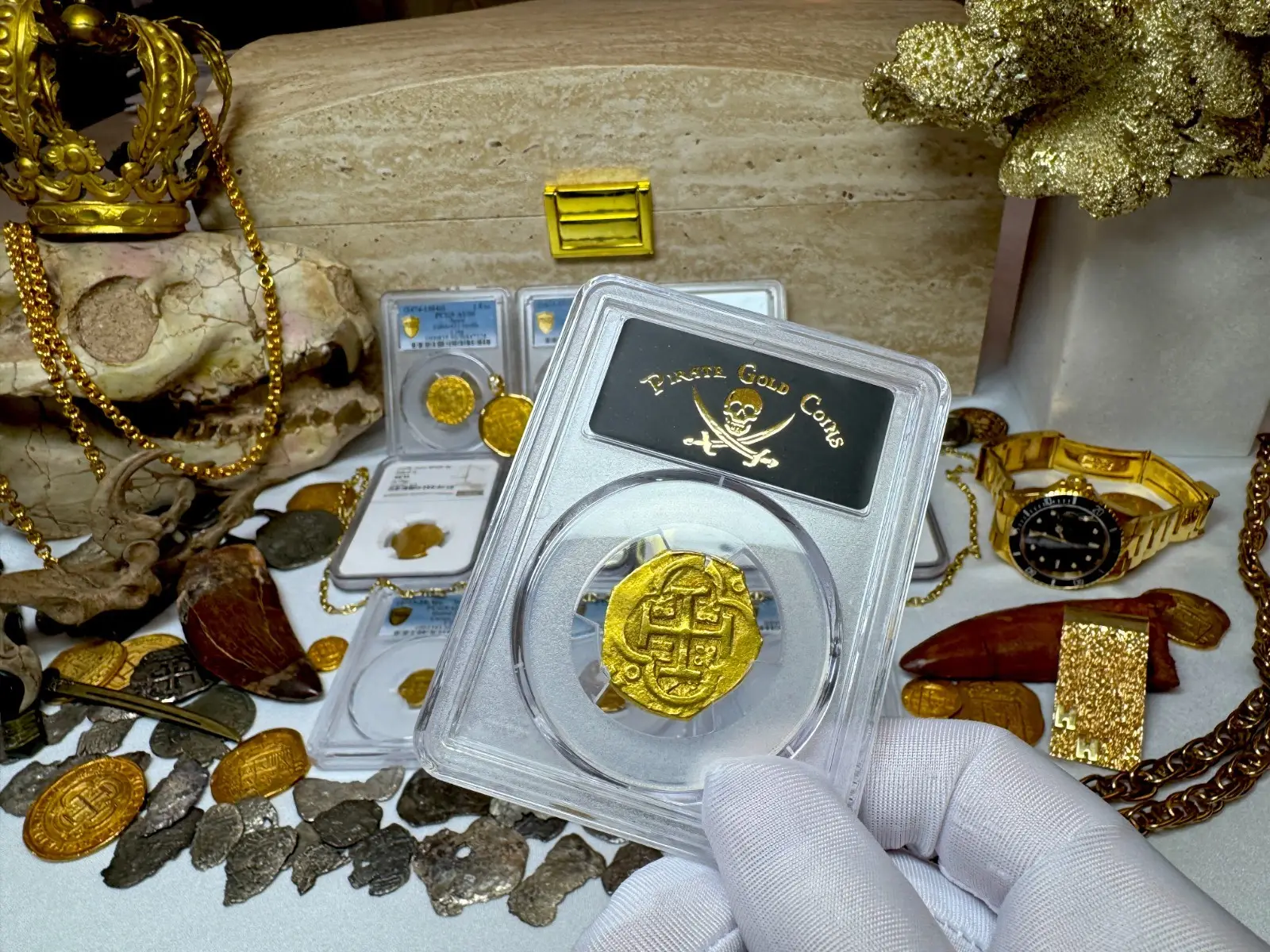 SPAIN 4 ESCUDOS 1630-64 PHILIP IV PCGS 58 PIRATE GOLD COINS TREASURE 12