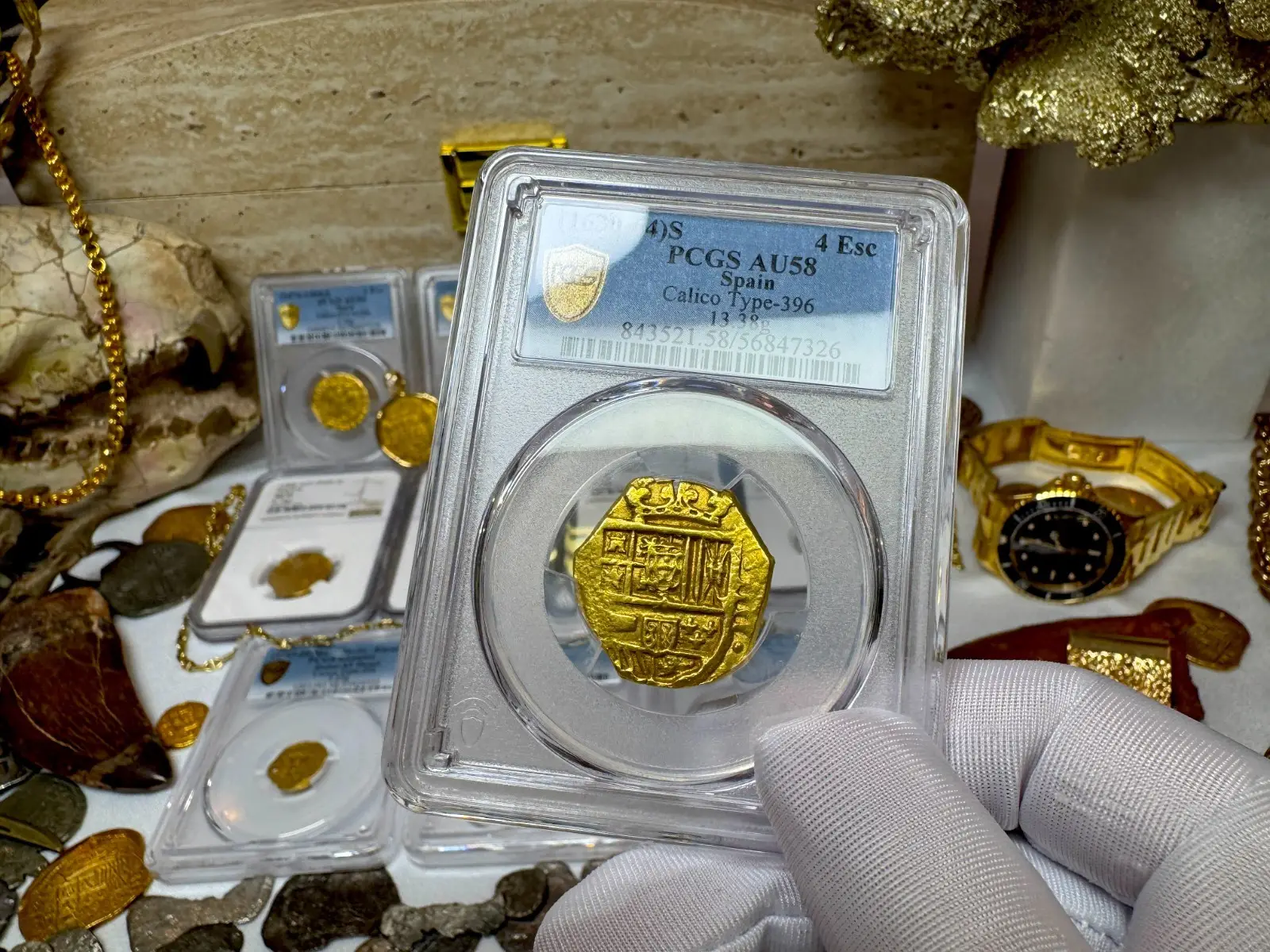 SPAIN 4 ESCUDOS 1630-64 PHILIP IV PCGS 58 PIRATE GOLD COINS TREASURE 11