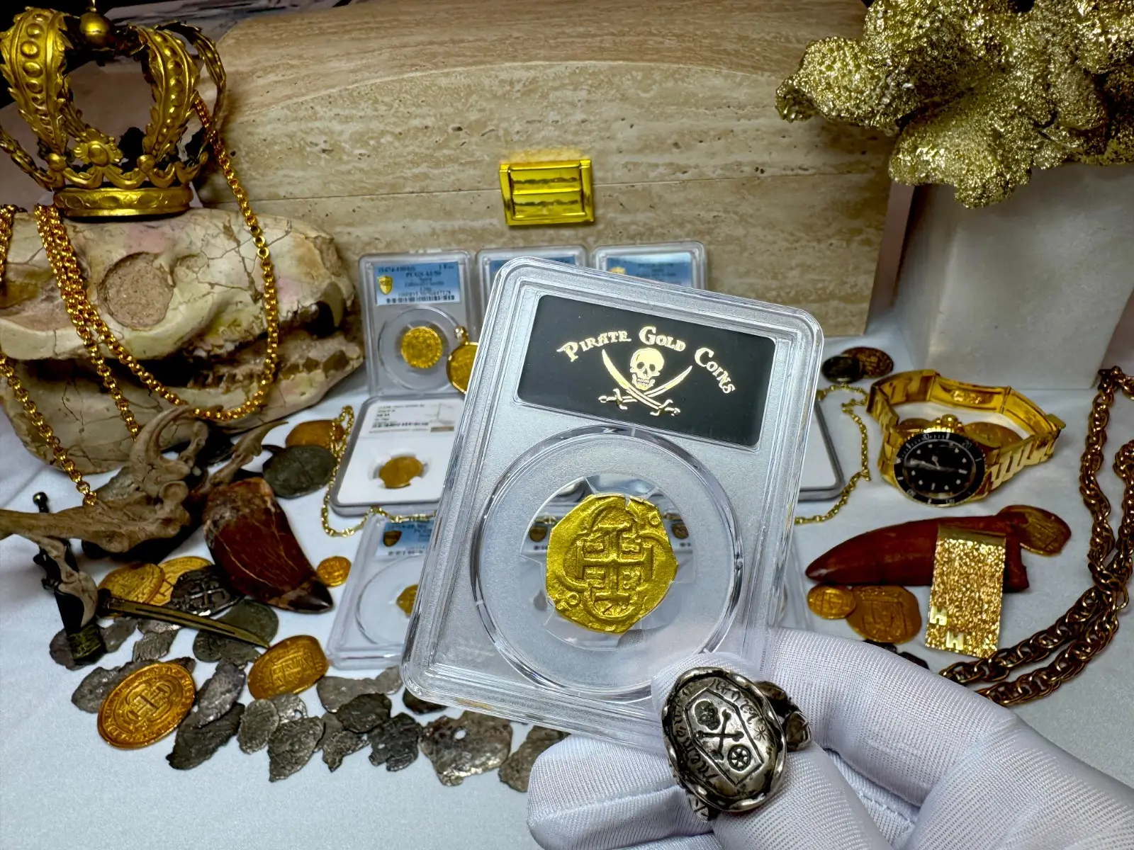 SPAIN 4 ESCUDOS 1630-64 PHILIP IV PCGS 58 PIRATE GOLD COINS TREASURE 13