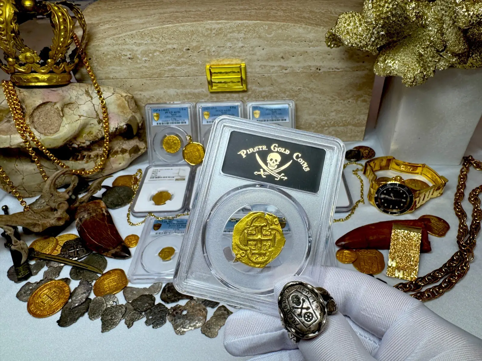 SPAIN 4 ESCUDOS 1630-64 PHILIP IV PCGS 58 PIRATE GOLD COINS TREASURE 8