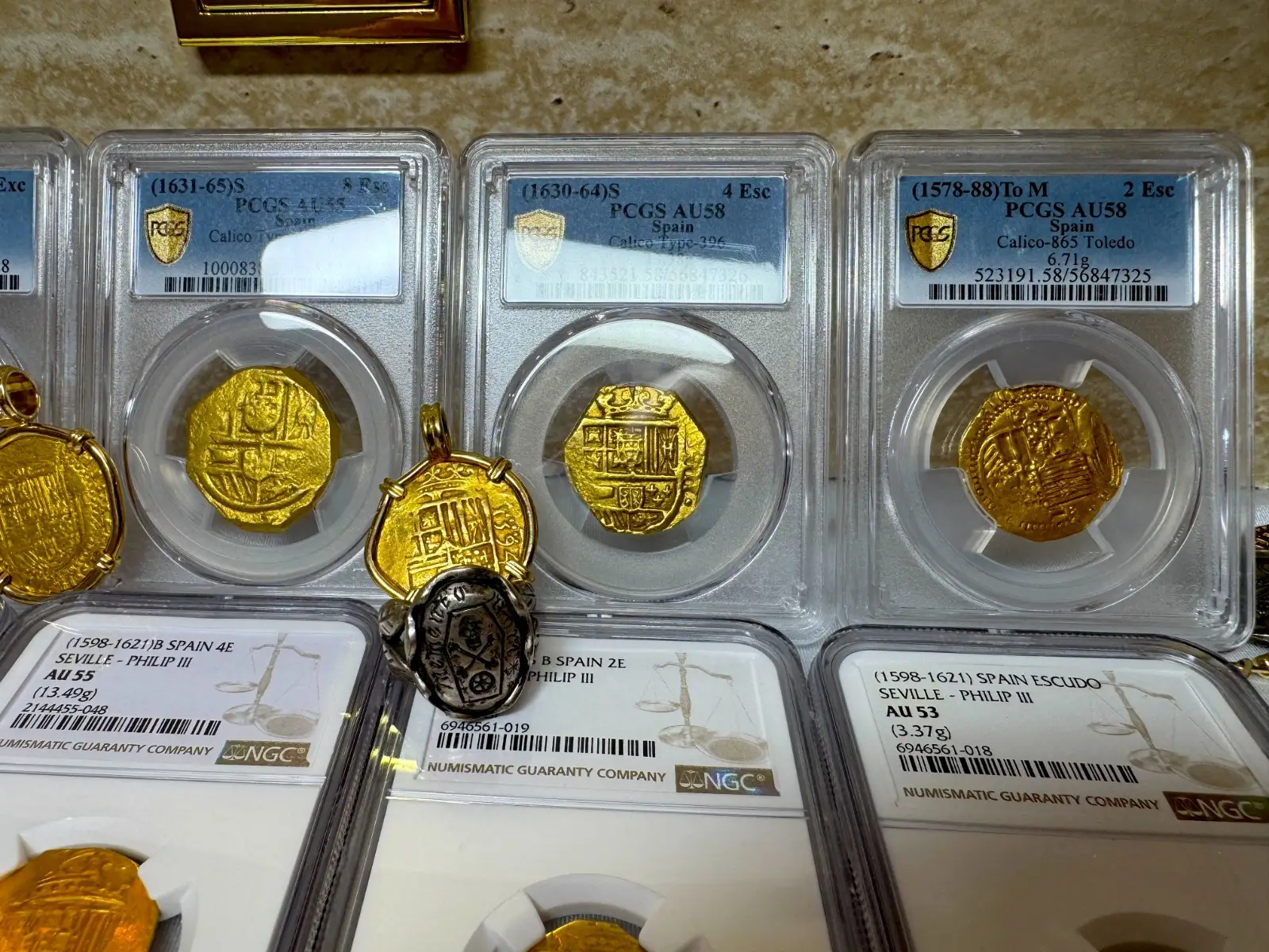 SPAIN 4 ESCUDOS 1630-64 PHILIP IV PCGS 58 PIRATE GOLD COINS TREASURE 4
