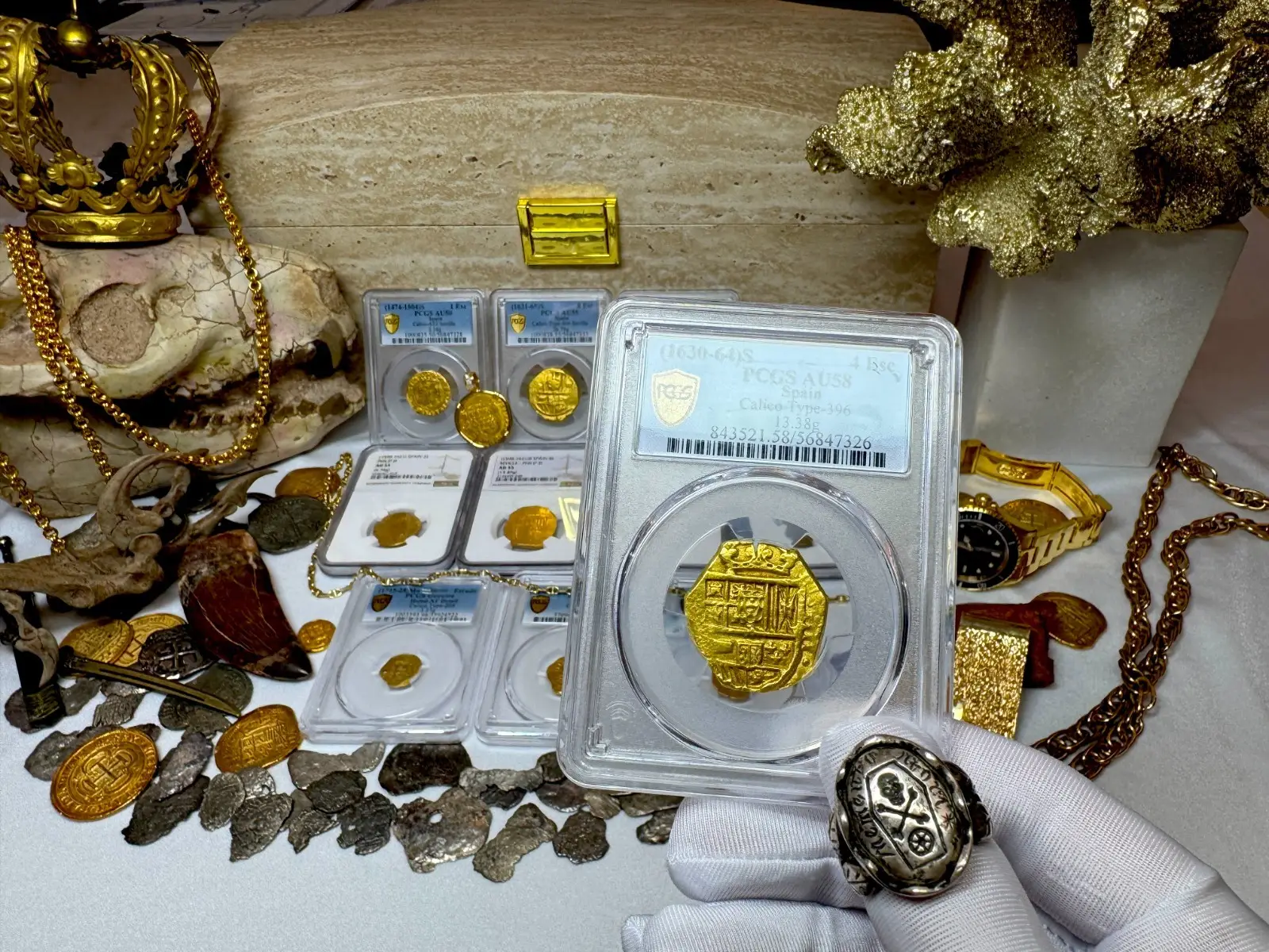 SPAIN 4 ESCUDOS 1630-64 PHILIP IV PCGS 58 PIRATE GOLD COINS TREASURE 16