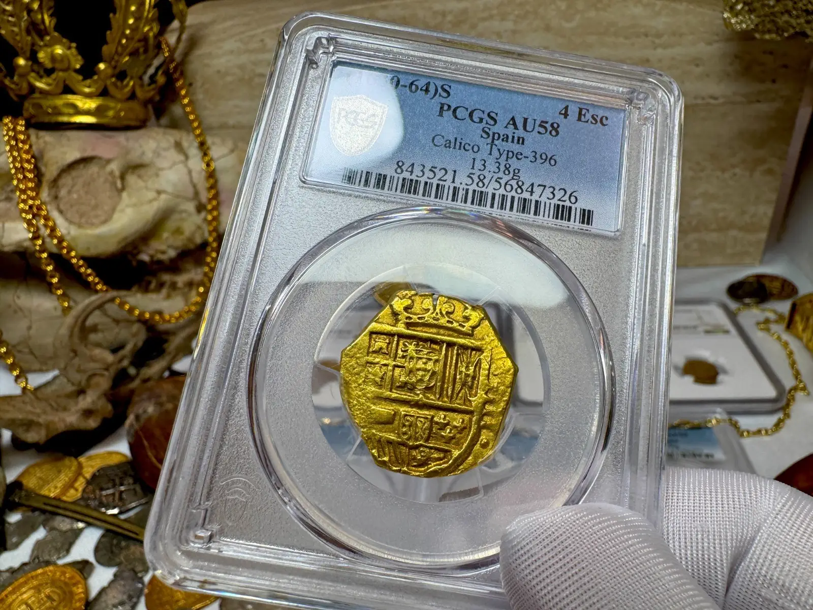 SPAIN 4 ESCUDOS 1630-64 PHILIP IV PCGS 58 PIRATE GOLD COINS TREASURE 10