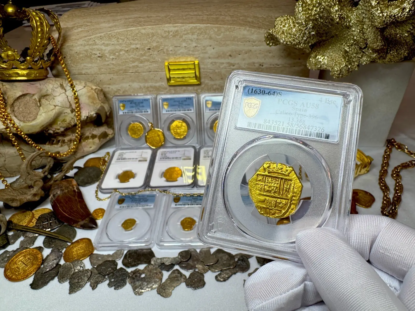 SPAIN 4 ESCUDOS 1630-64 PHILIP IV PCGS 58 PIRATE GOLD COINS TREASURE 21