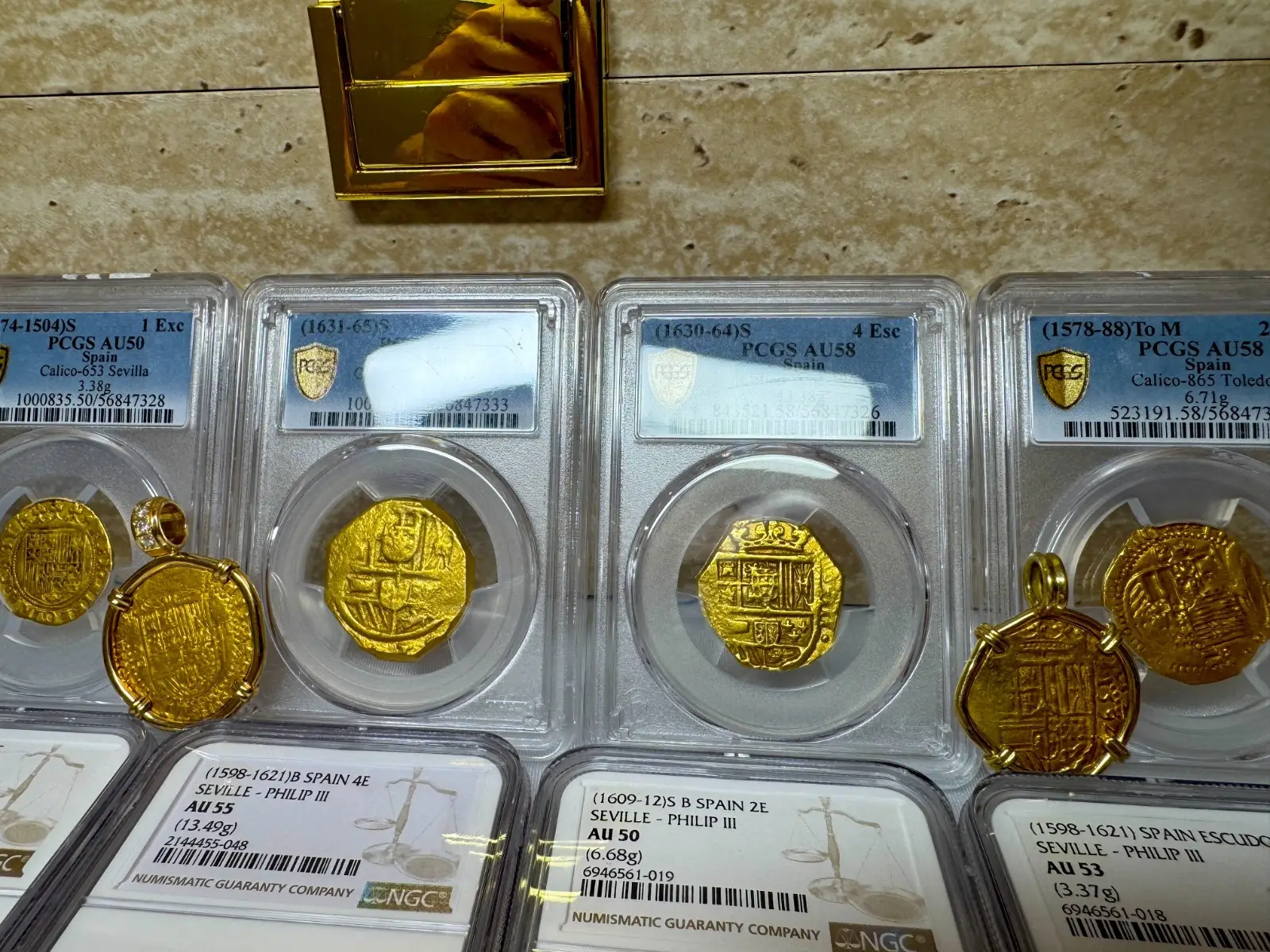 SPAIN 4 ESCUDOS 1630-64 PHILIP IV PCGS 58 PIRATE GOLD COINS TREASURE 19