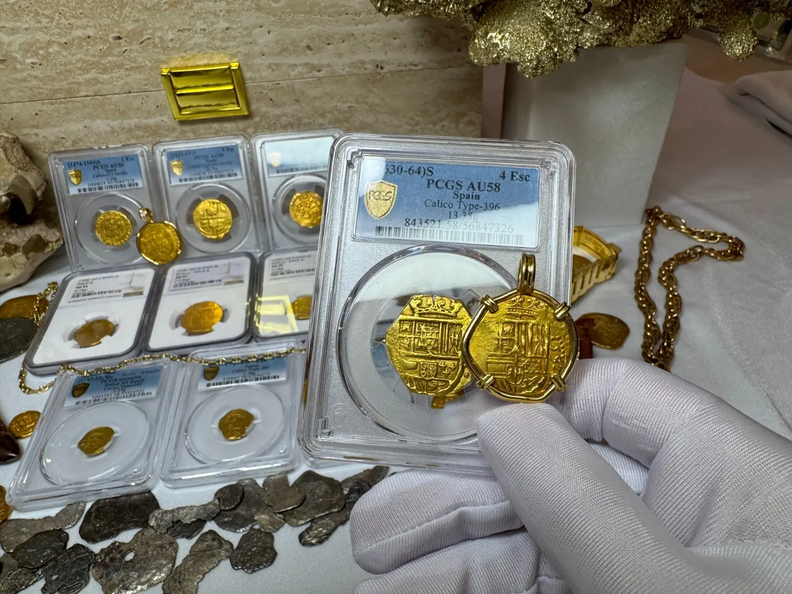 SPAIN 4 ESCUDOS 1630-64 PHILIP IV PCGS 58 PIRATE GOLD COINS TREASURE 15