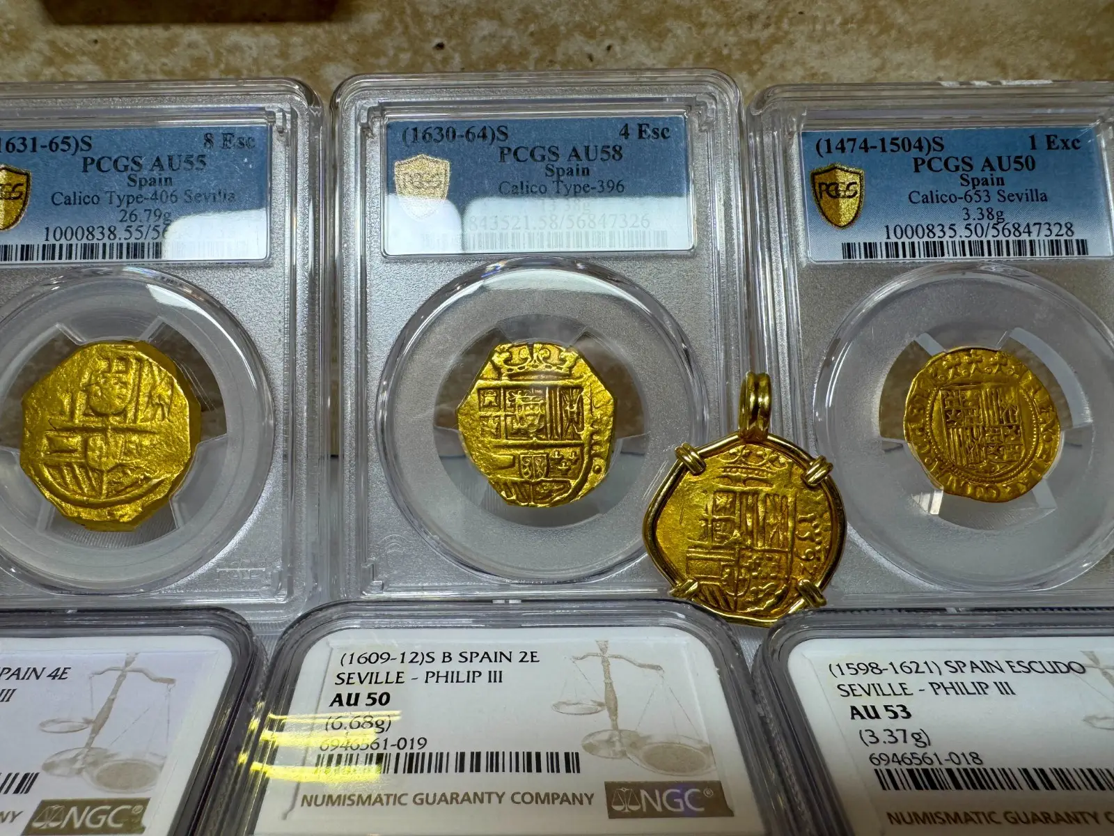 SPAIN 4 ESCUDOS 1630-64 PHILIP IV PCGS 58 PIRATE GOLD COINS TREASURE 22