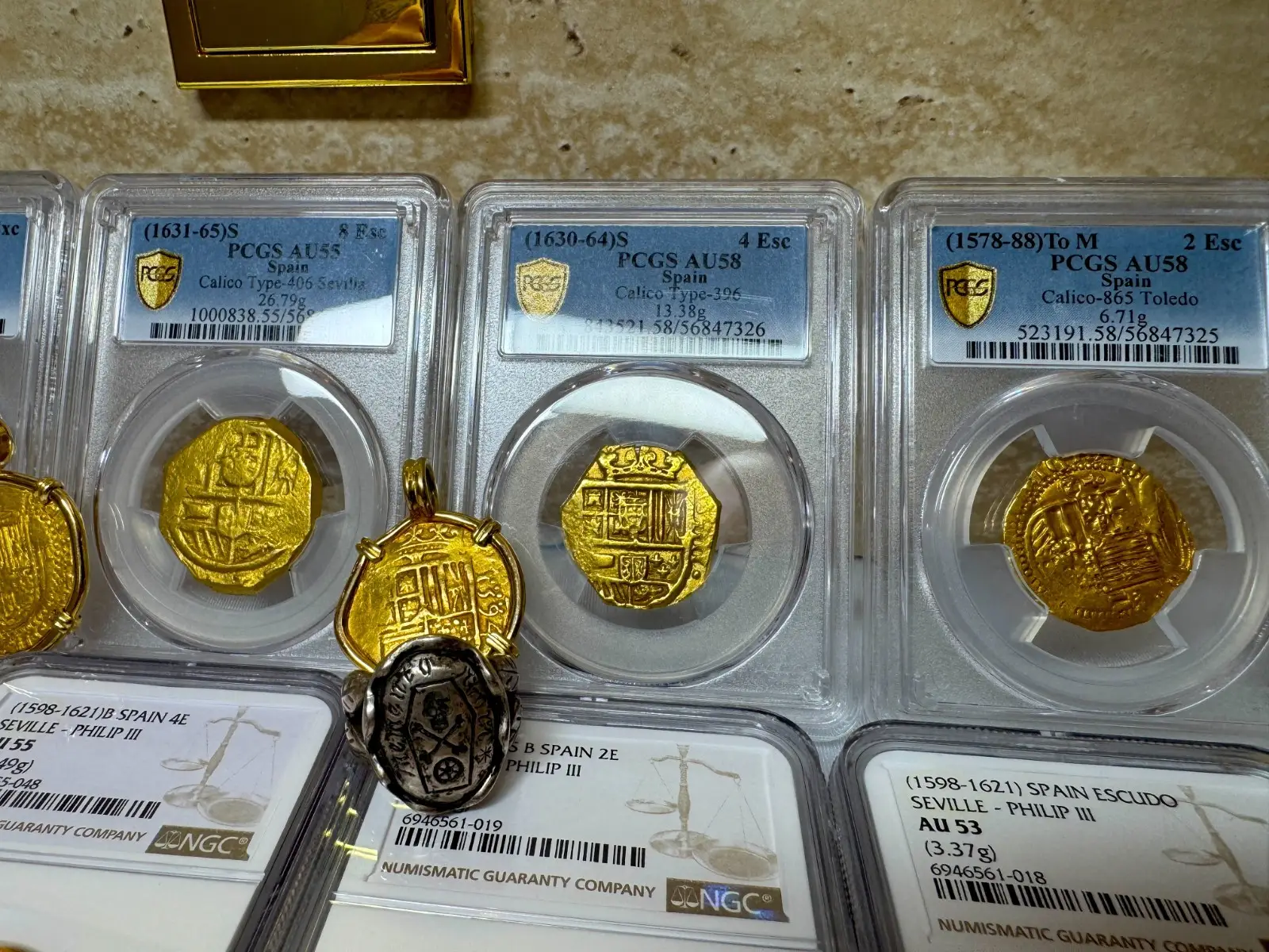 SPAIN 4 ESCUDOS 1630-64 PHILIP IV PCGS 58 PIRATE GOLD COINS TREASURE 17