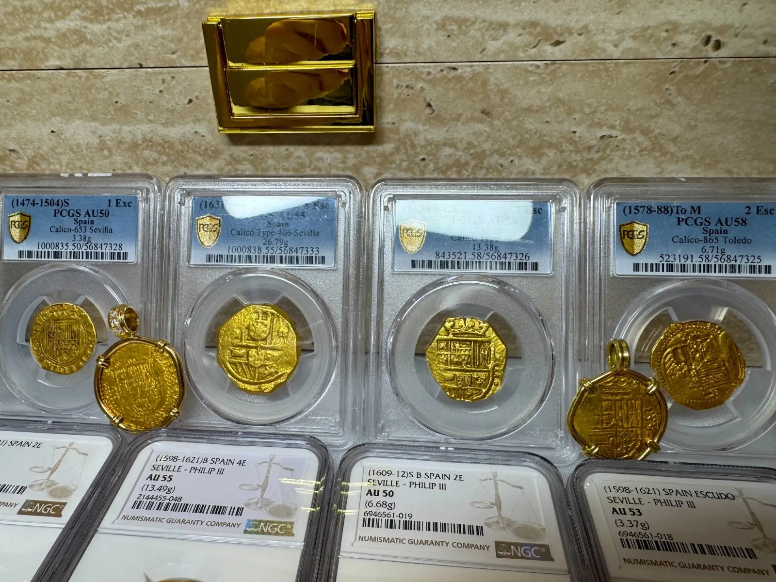 SPAIN 4 ESCUDOS 1630-64 PHILIP IV PCGS 58 PIRATE GOLD COINS TREASURE 20