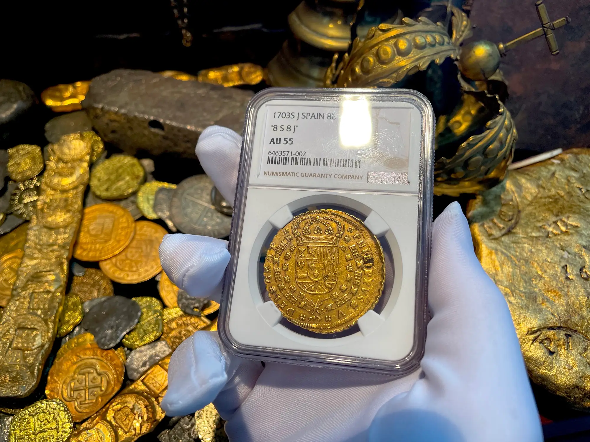 Spain 8 Escudos 1703 "Philip V" NGC 55 5