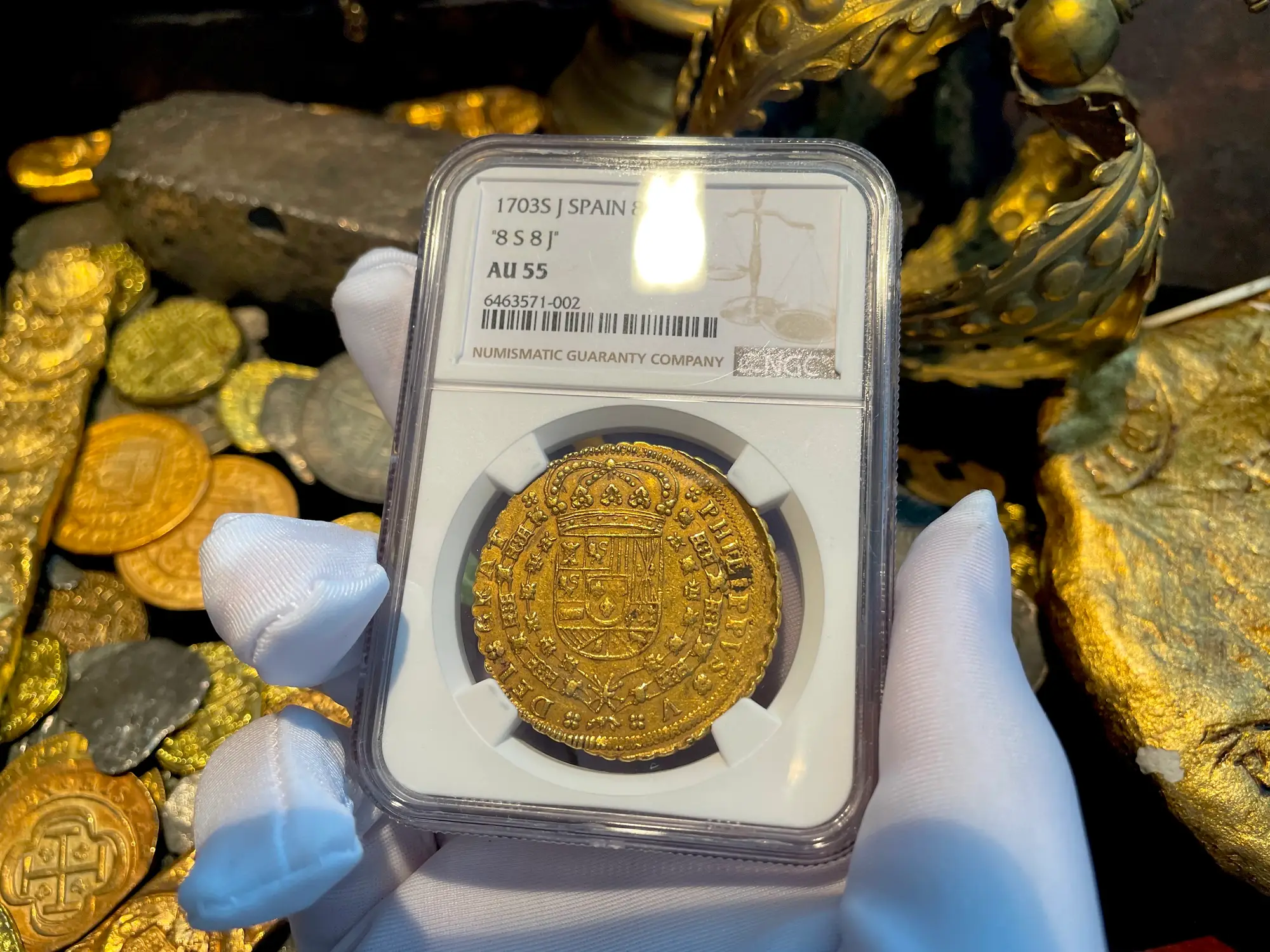 Spain 8 Escudos 1703 "Philip V" NGC 55 6