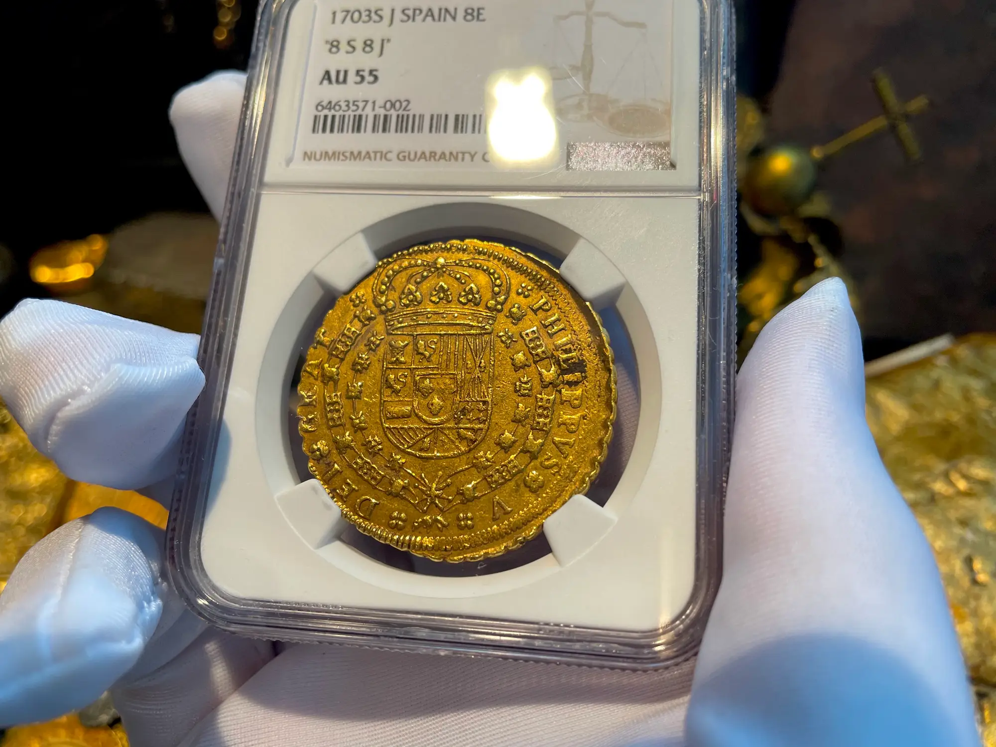 Spain 8 Escudos 1703 "Philip V" NGC 55 7